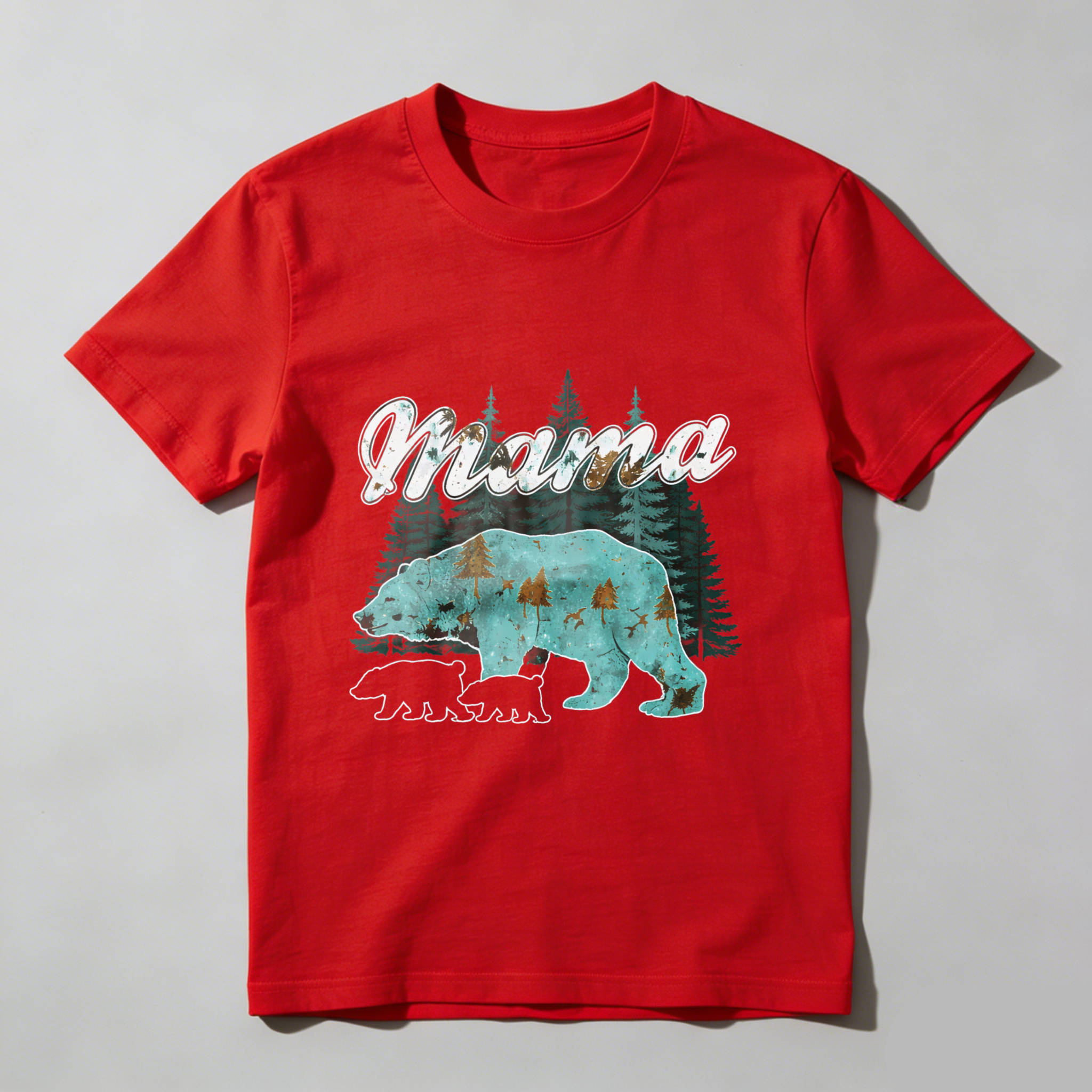 TEECURENT Mama Bear Forest Design Black T Shirt For Women And Men Nature Inspired Graphic Tee With Bear And Trees Pattern Casual Wear WOMEN