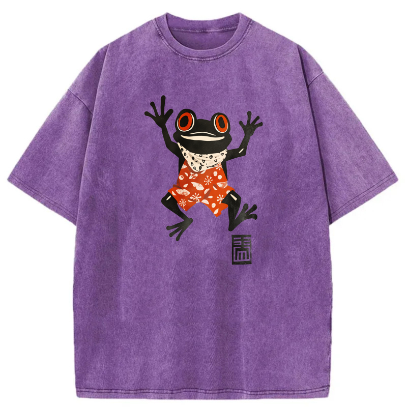 Frog Wearing Red Shirt With White Pattern tshirt 100% cotton