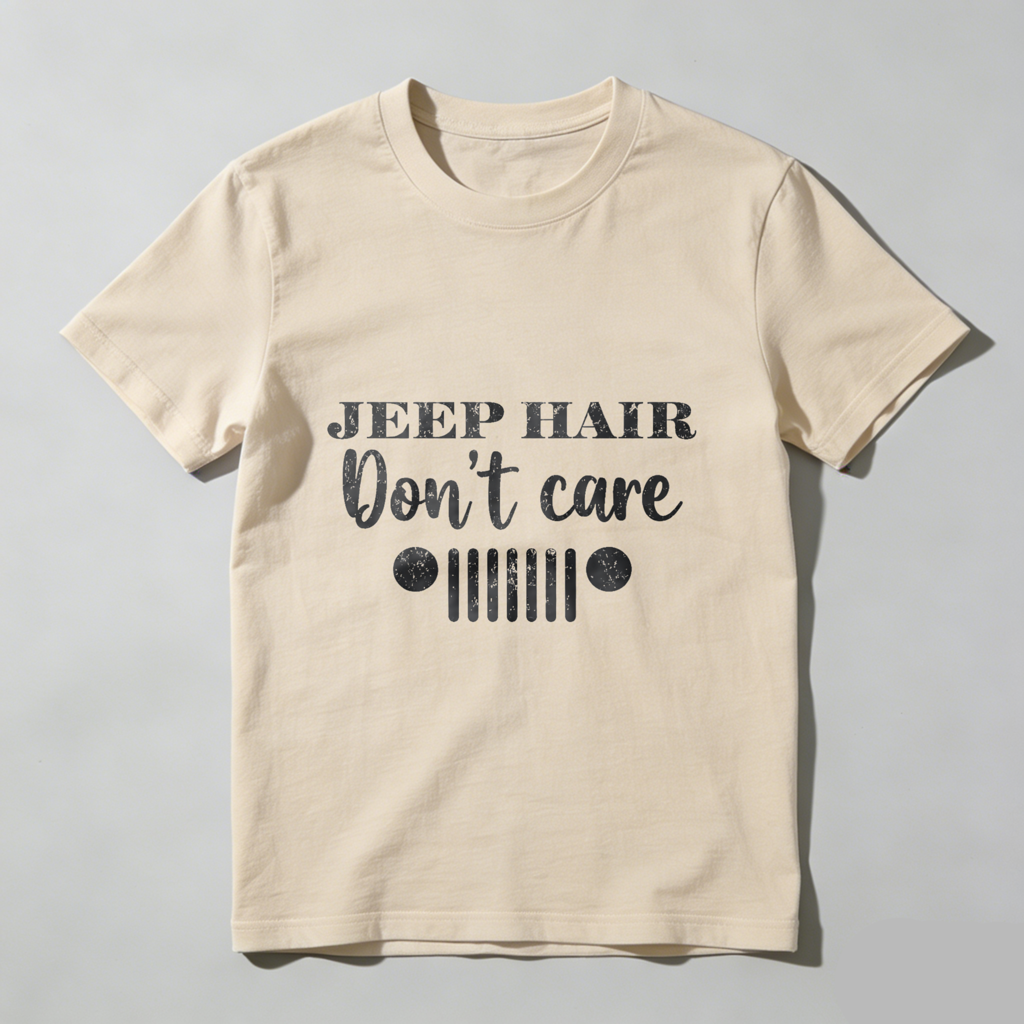 Jeep Hair Dont Care T Shirt With Jeep Grill Design For Jeep Lovers And Outdoor Enthusiasts