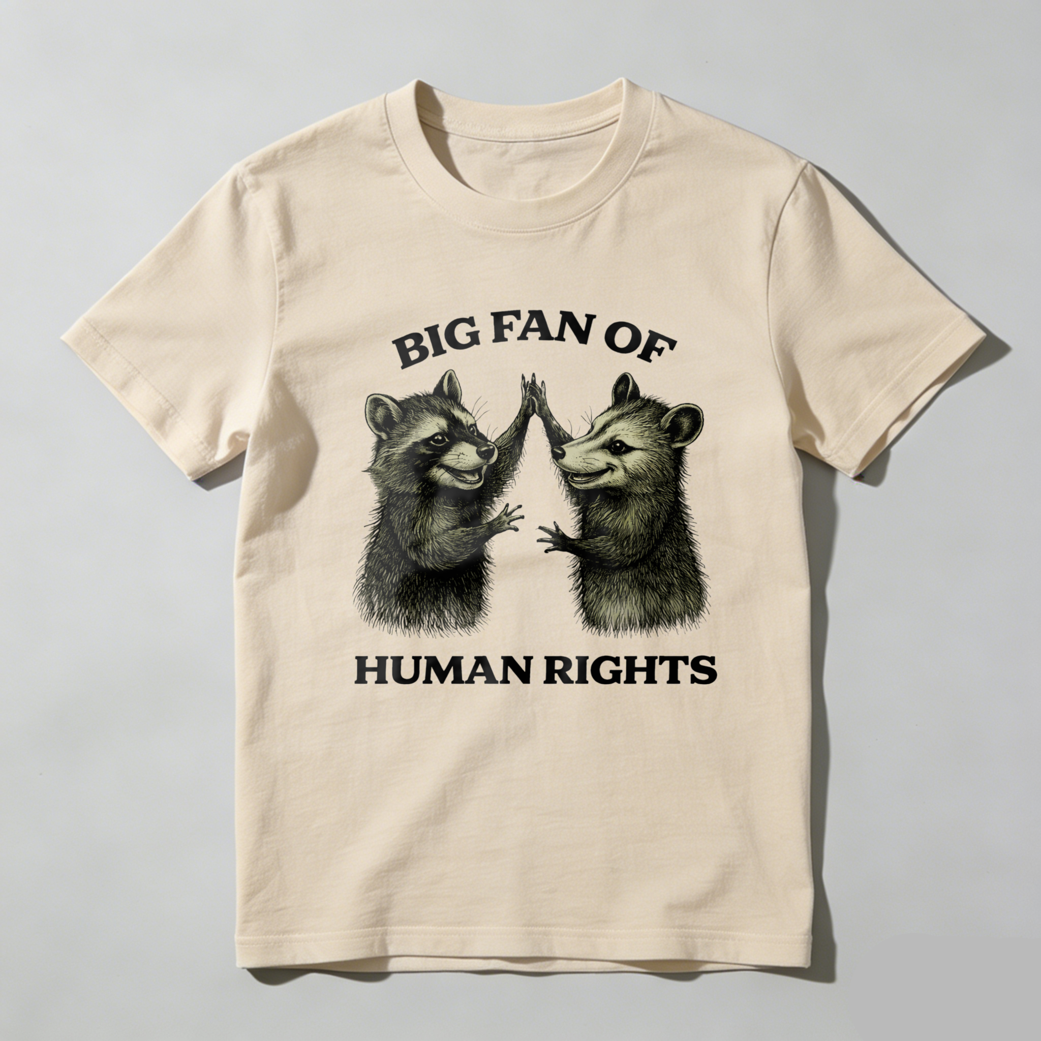 TEECURENTBig Fan Of Human Rights Raccoon Graphic T-Shirt For Men And Women Unisex Design Black Cotton Shirt With Animal Art Print-TeeCurent