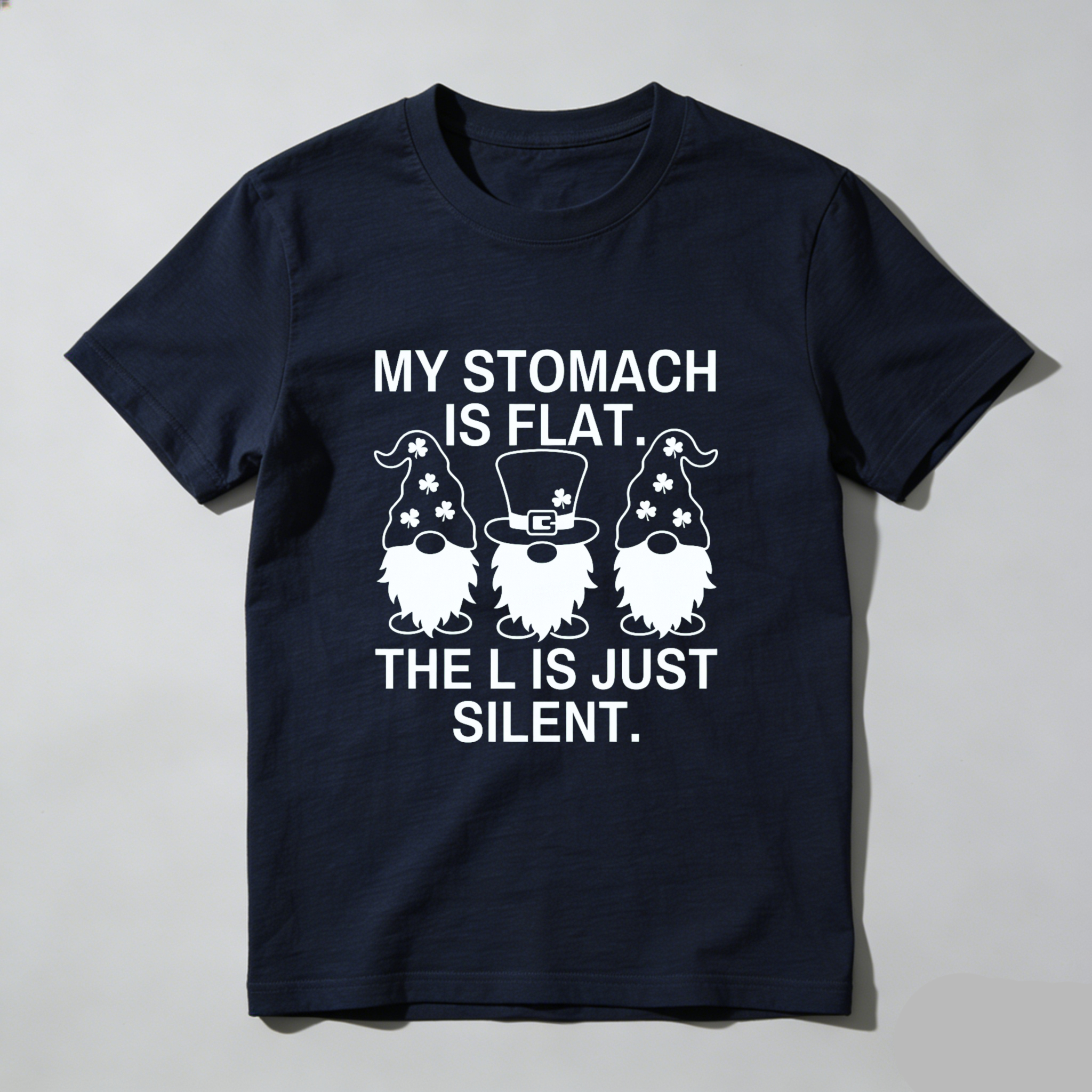 TEECURENT My Stomach Is Flat The L Is Just Silent Gnomes Funny T-Shirt