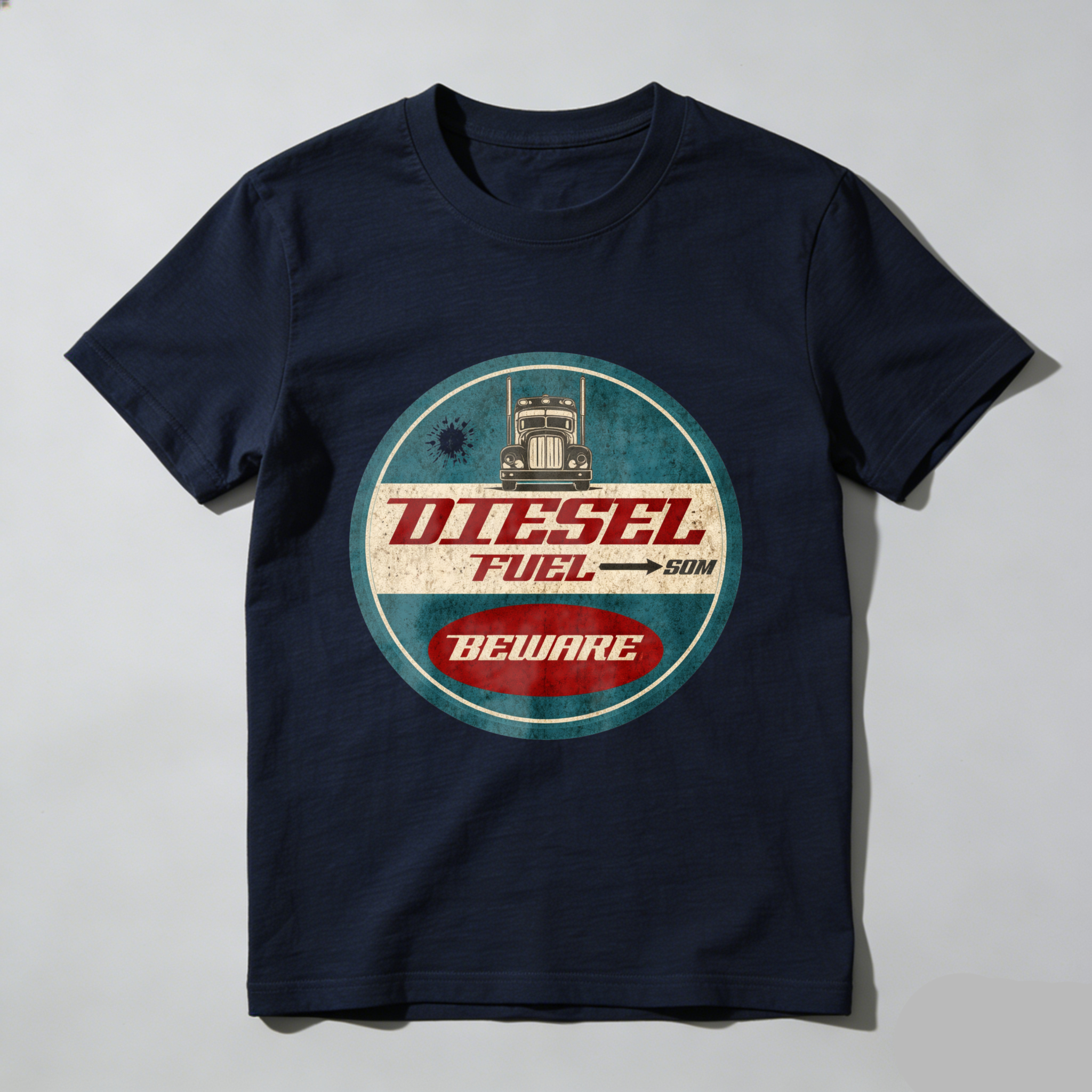 Diesel Fuel Beware Vintage Truck T-Shirt Men's Classic Crewneck Shirt Retro Diesel Engine Design Black Cotton Tee