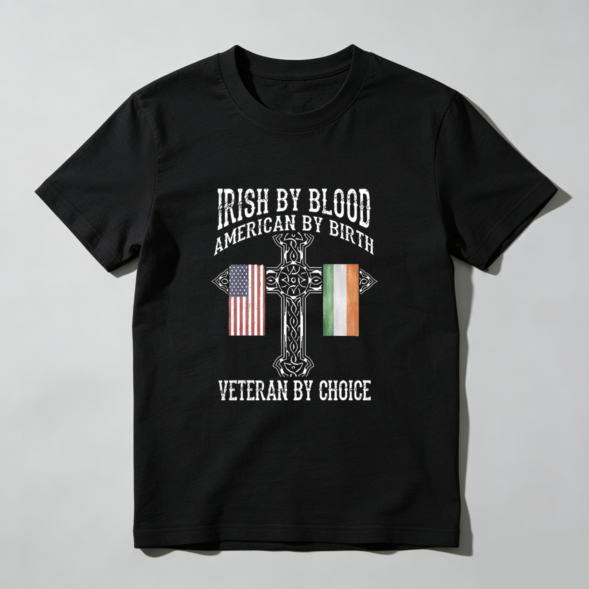 TEECURENT Irish By Blood American By Birth Veteran By Choice tshirt 100% cotton