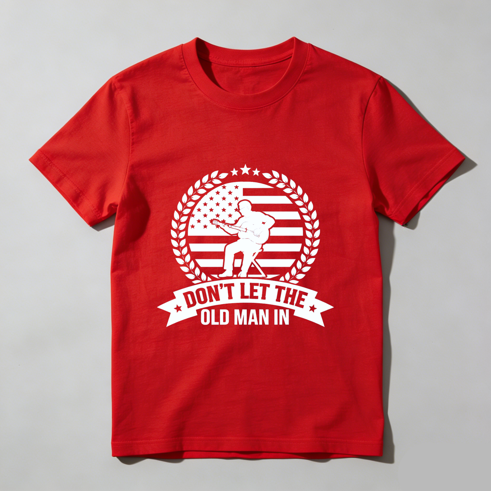 TEECURENT Dont Let The Old Man In American Flag T-Shirt Funny Humorous Graphic Tee Men Women Casual Wear