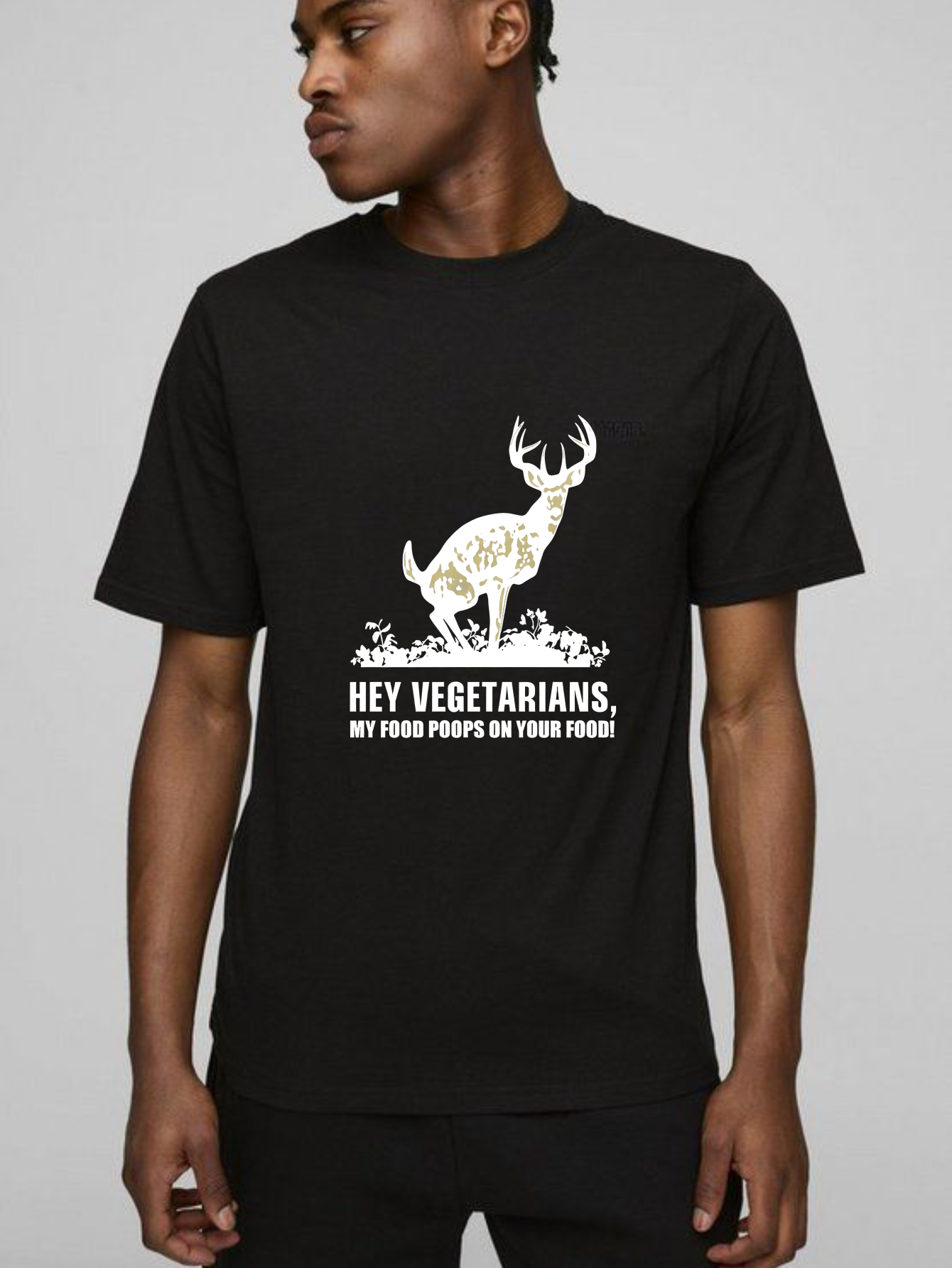 TEECURENT Deer Poop On Vegetarian Food Pure Cotton Short Sleeve T Shirt-TeeCurent