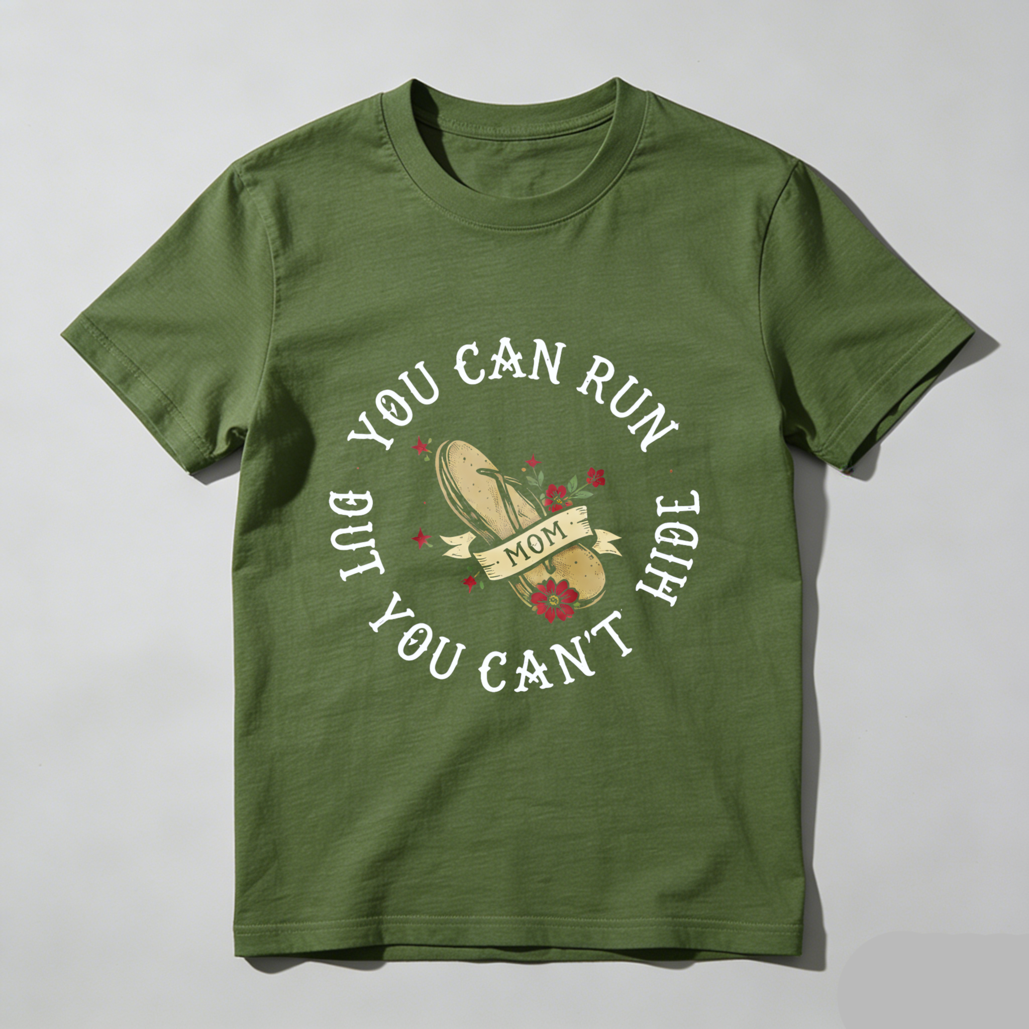 TEECURENT You Can Run But You Cant Hide Mom T Shirt With Flip Flop And Flowers Design For Mothers Day Gift WOMEN