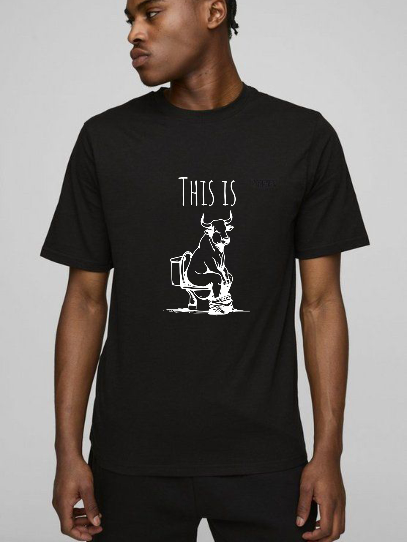 TEECURENT This Is Bull On Toilet Pure Cotton Short Sleeve T Shirt-TeeCurent