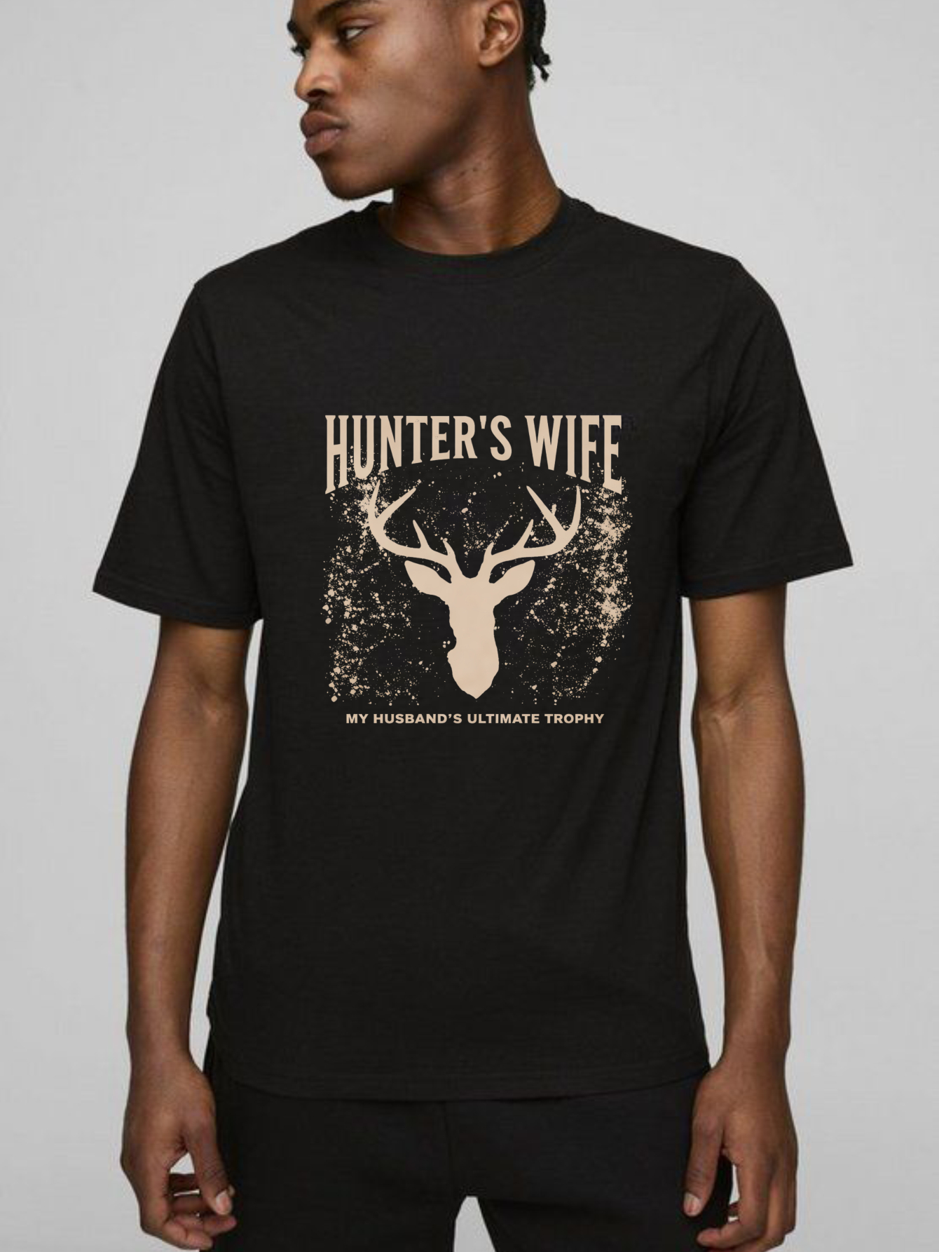 TEECURENT Hunters Wife My Husbands Ultimate Trophy Deer Head Graphic T-Shirt For Women Hunting Theme Casual Shirt-TeeCurent