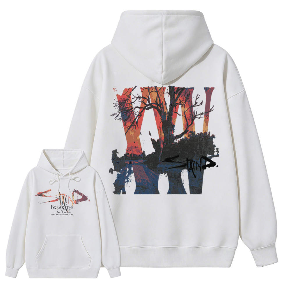 Sta1nd Break the Cycle 25th Anniversary Tour Hoodie, Vintage Rock Band Graphic Tour Date Heavy Cotton Oversized Hoodie