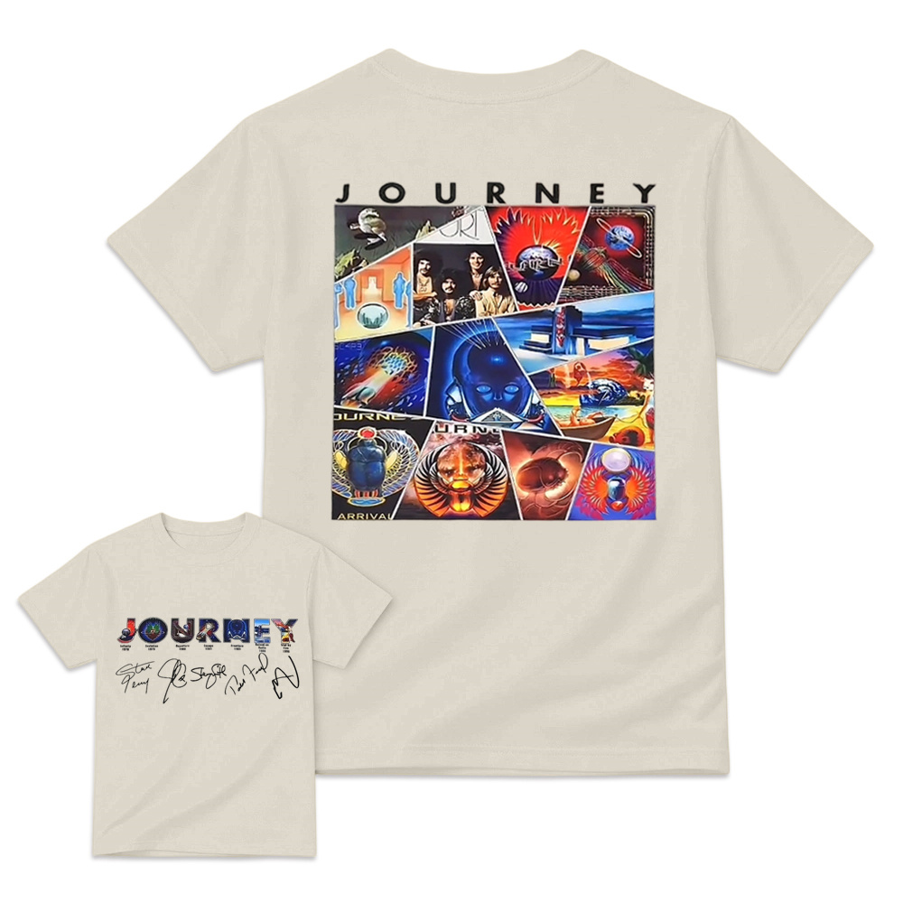 Vintage Journey Rock Band Classic Album Collage Graphic Short Sleeve T-Shirt