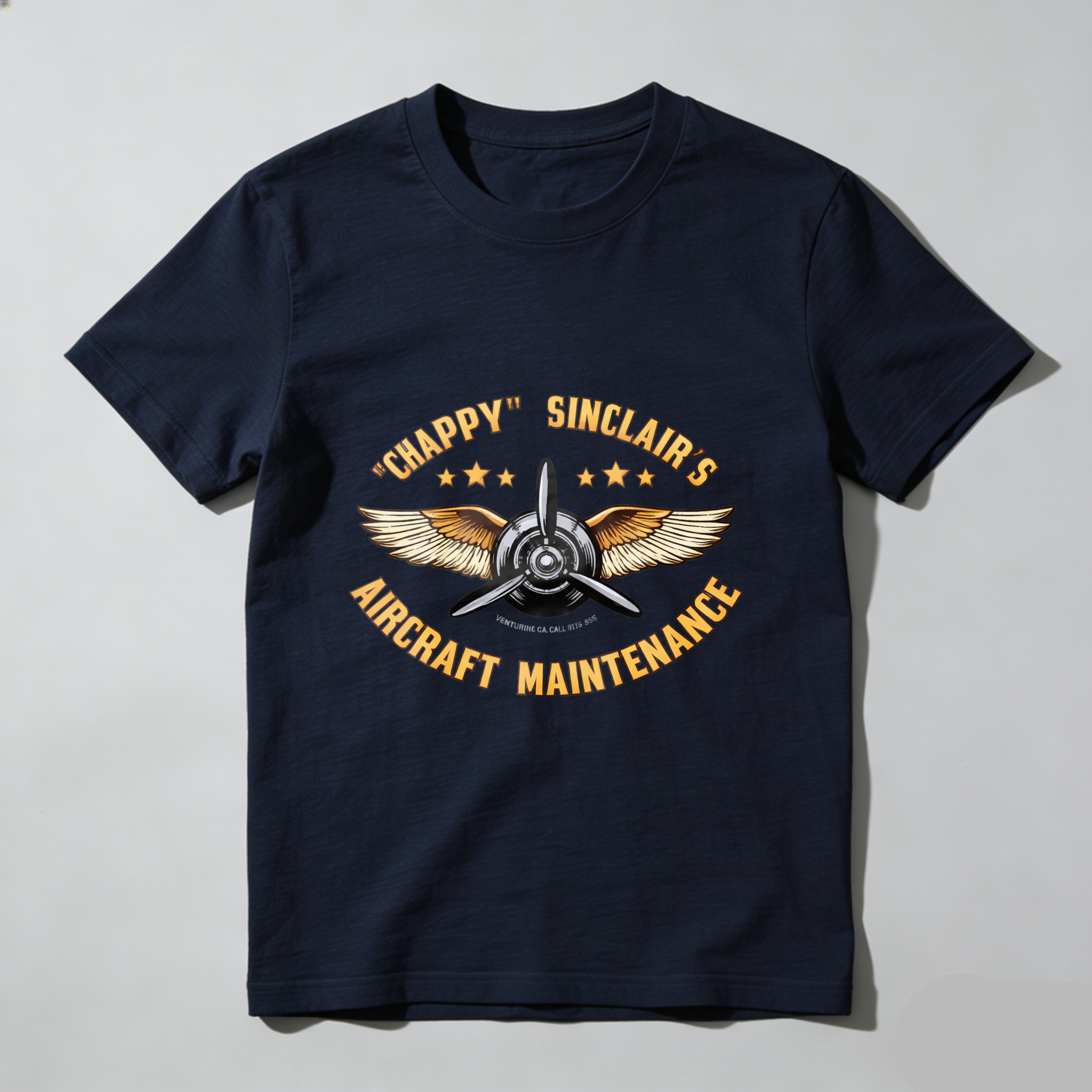 Chappy Sinclairs Aircraft Maintenance T Shirt Aviation Inspired Design With Wings And Propeller Graphic For Flight Enthusiasts