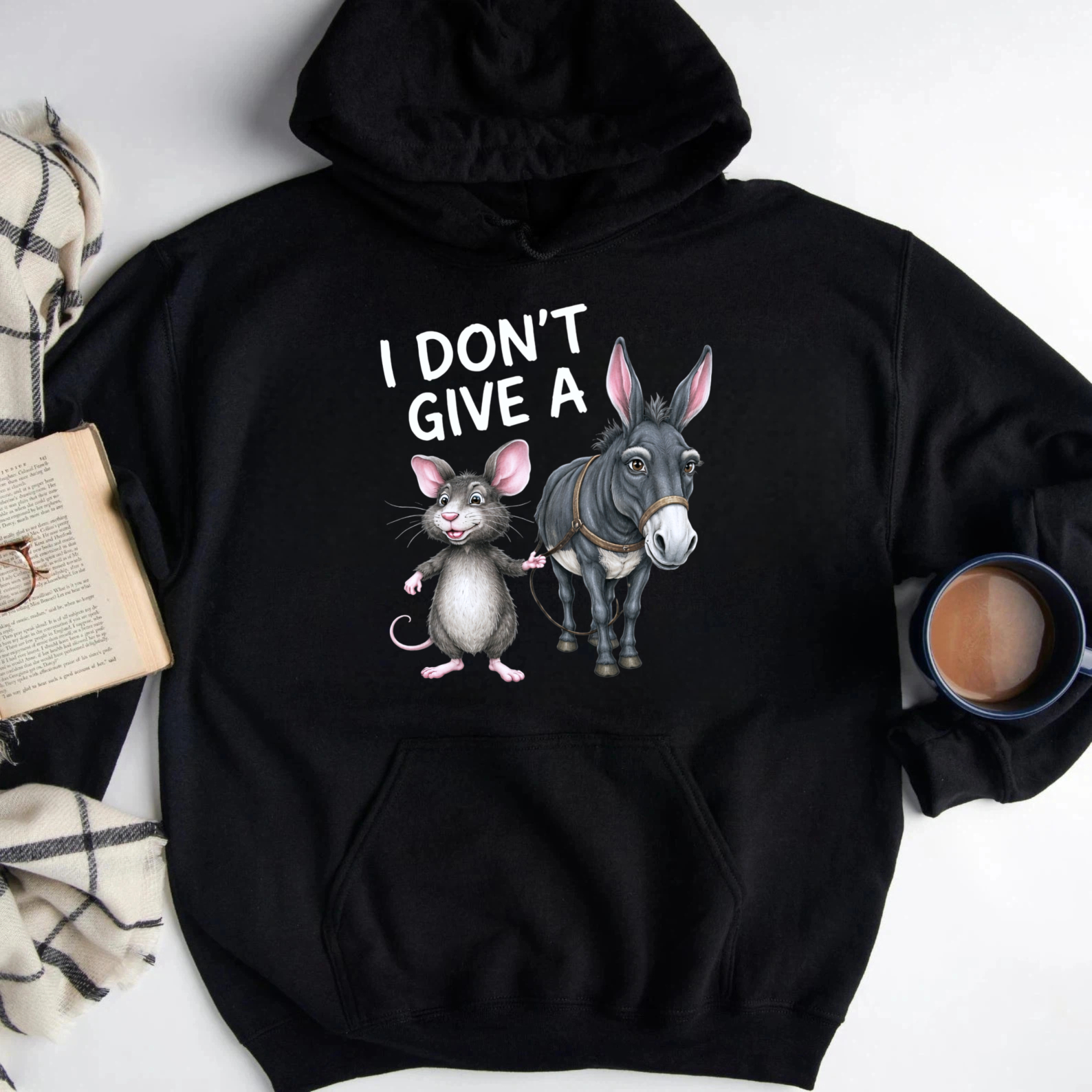 TEECURENT Gildan I Dont Give A Rat And Donkey Hoodie Funny Animal Graphic Sweatshirt Casual Wear For Men Women Unisex Pullover Top
