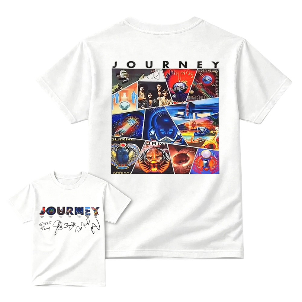 Vintage Journey Rock Band Classic Album Collage Graphic Short Sleeve T-Shirt