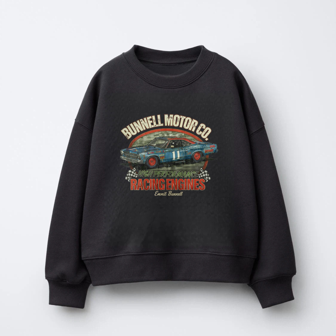 TEECURENT Bunnell Motor Co Racing Engines Sweatshirt Classic Car Graphic Crewneck Pullover Black