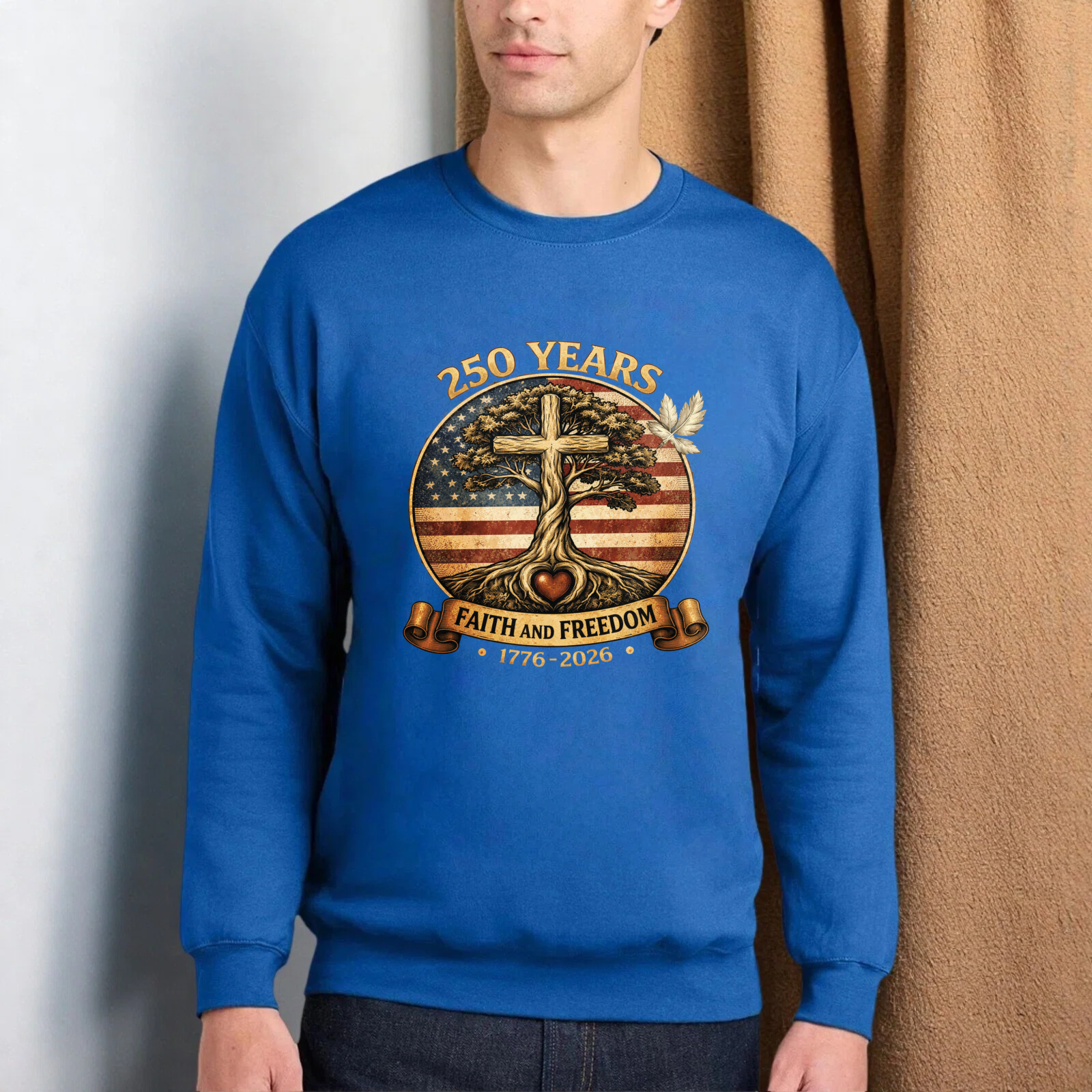 250 Years Faith And Freedom 1776 2026 American Flag Cross Tree Sweatshirt
