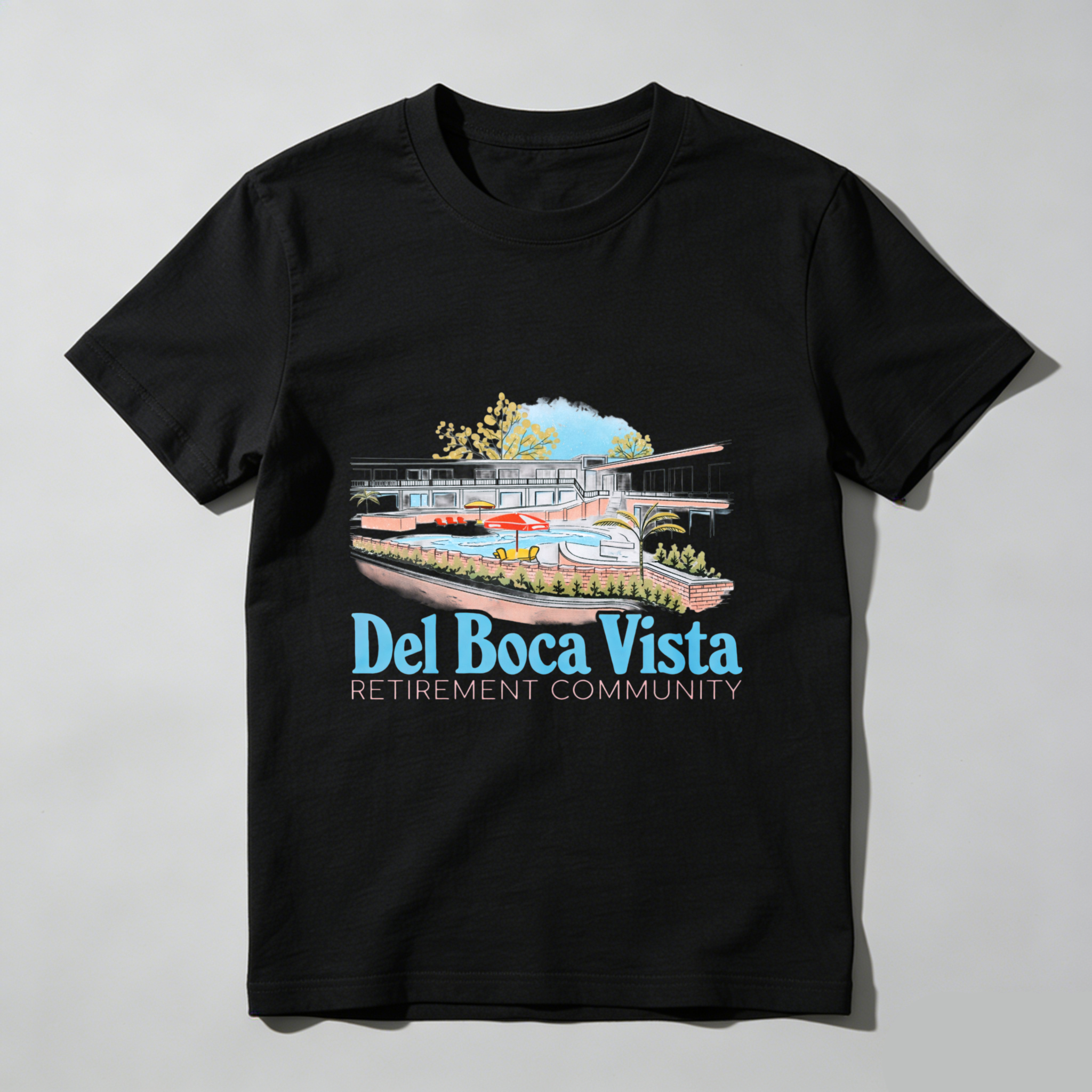 TEECURENT Del Boca Vista Retirement Community T Shirt Men Women Casual Wear Graphic Tee Summer Pool Resort Lifestyle Apparel