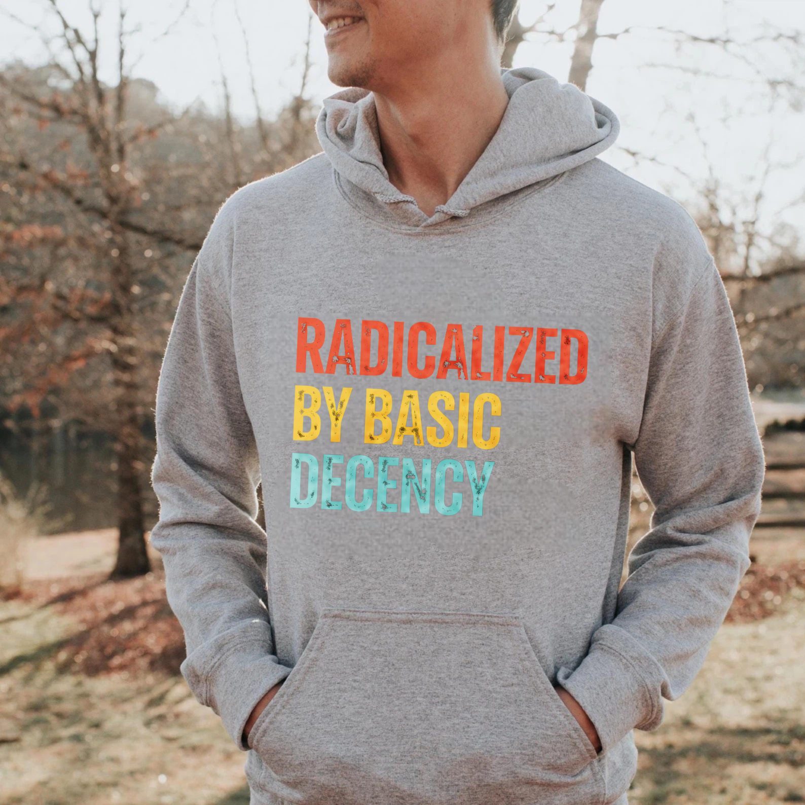 TEECURENT Gildan Radicalized By Basic Decency Hoodie Sweatshirt Black Unisex Casual Wear Statement Graphic Pullover Coat