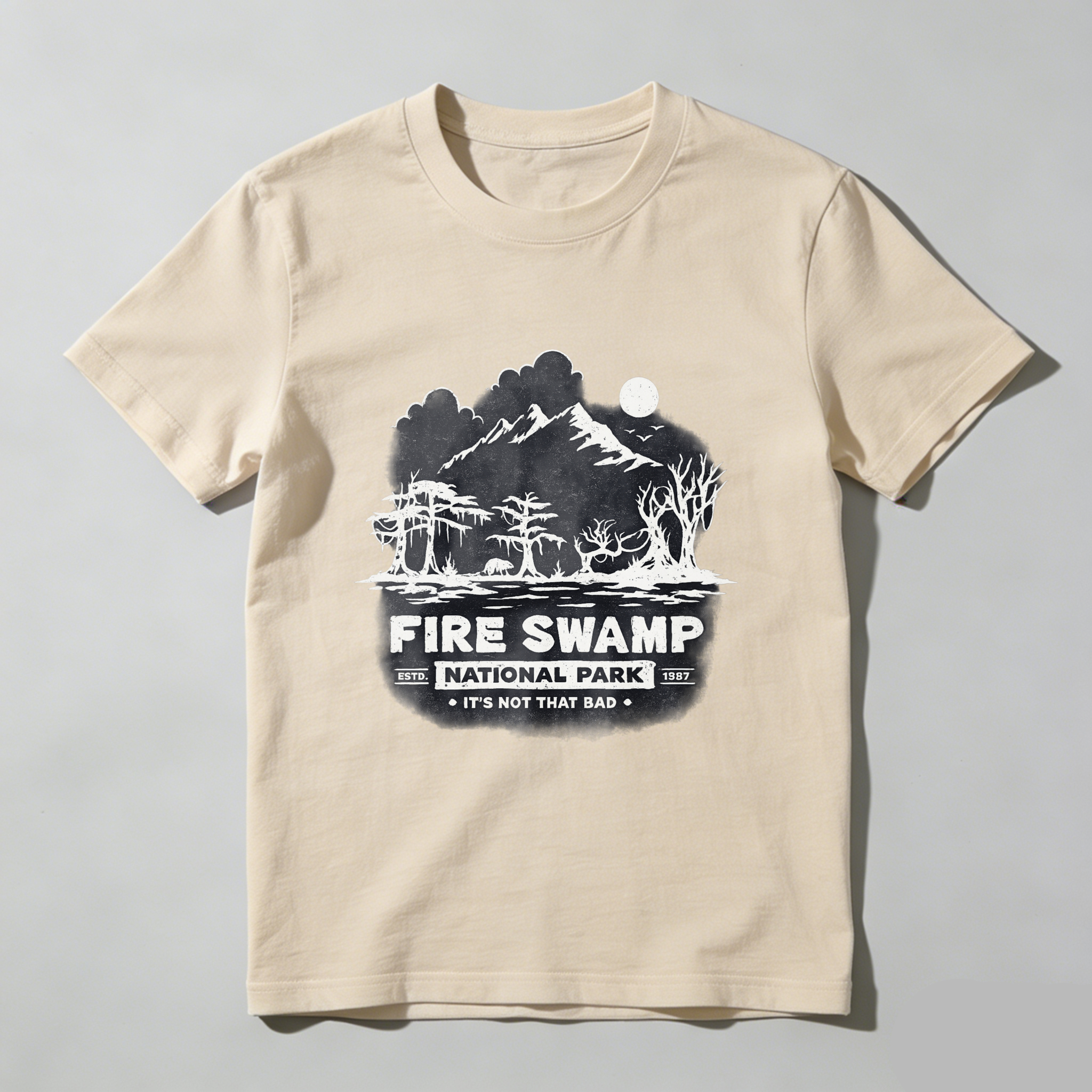 TEECURENT Fire Swamp National Park T Shirt Its Not That Bad Mountain Landscape Design Black Cotton Tee Men Women Unisex Casual Wear