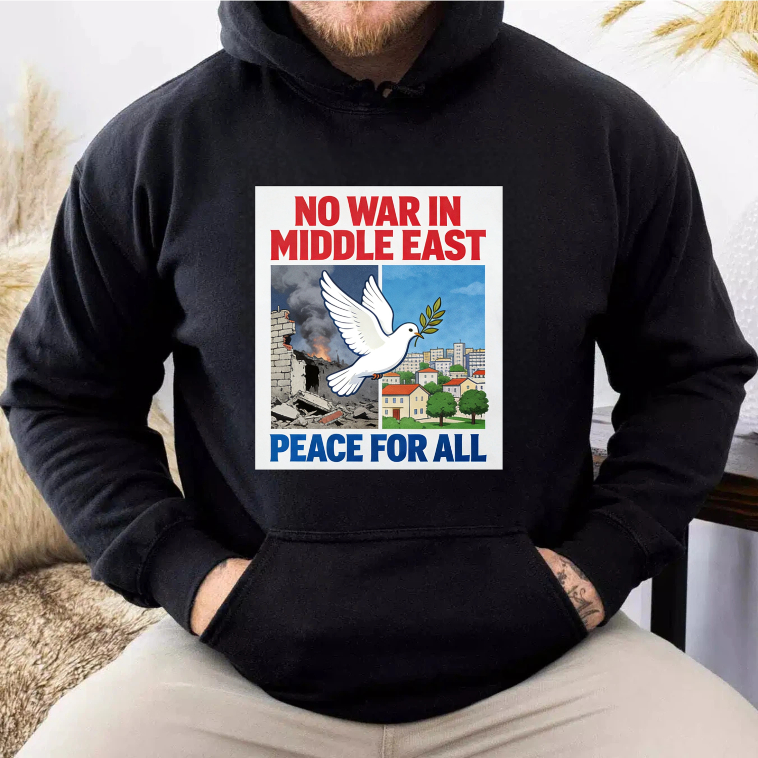 TEECURENT No War In Middle East Peace For All Hoodie With Dove And Olive Branch Design Anti War Statement Sweatshirt For Men Women Unisex Apparel