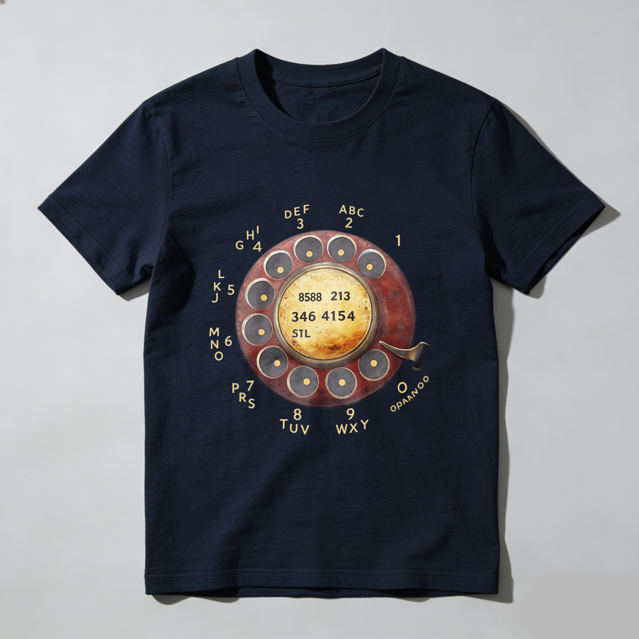 Vintage Rotary Dial Phone T-Shirt Made In Usa Retro Telephone Design Black Cotton Shirt For Men And Women Classic Communication Theme Gift Idea