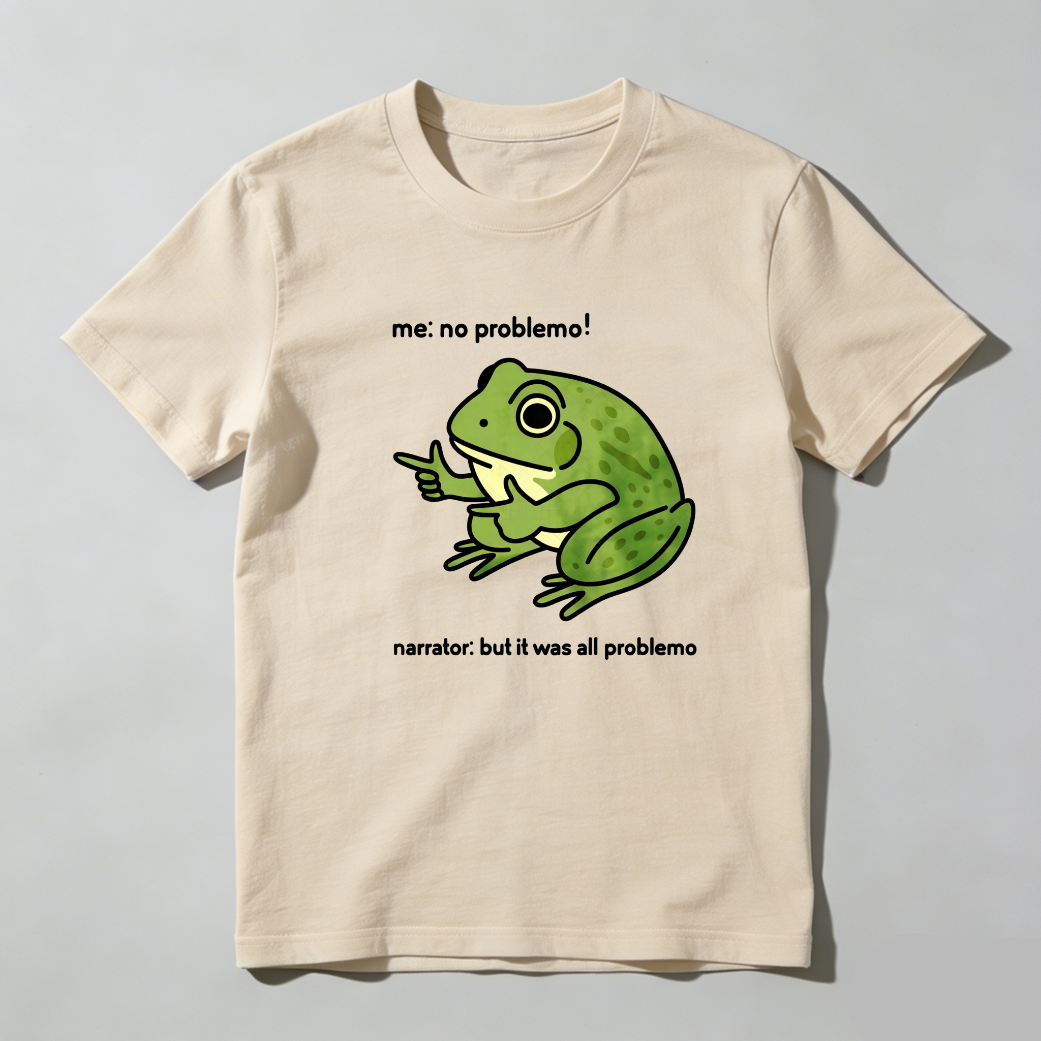 TEECURENT Frog No Problemo Narrator All Problemo Pure Cotton Short Sleeve T-Shirt-TeeCurent
