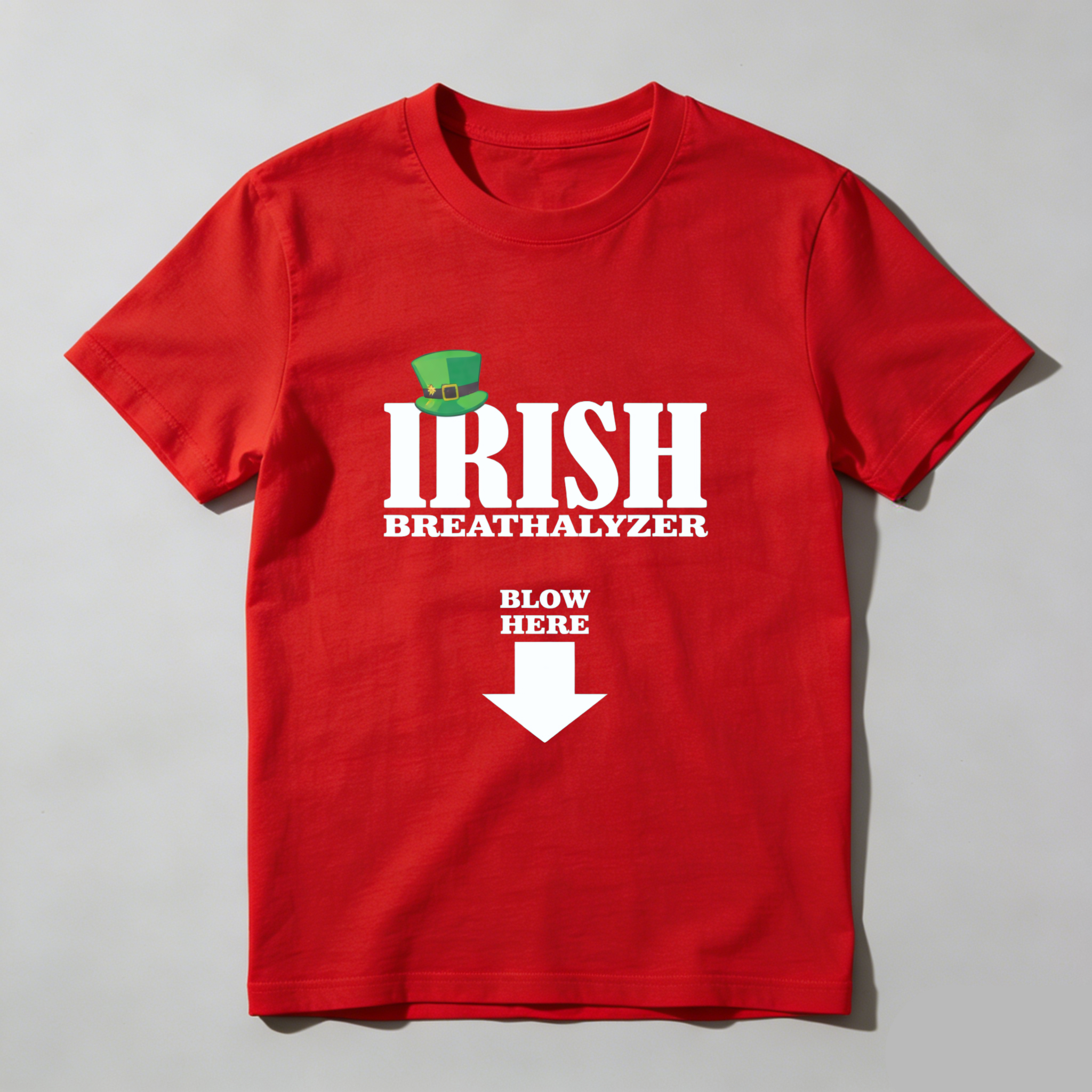 TEECURENT Irish Breathalyzer T-Shirt Blow Here St Patrick's Day Funny Shirt Men Women Unisex Casual Wear