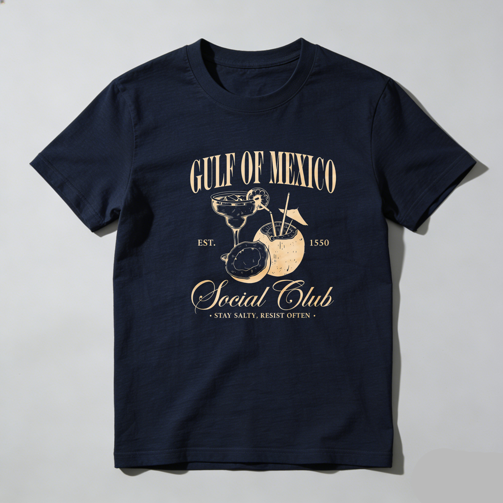TEECURENT Gulf Of Mexico Social Club   Pure Cotton Short Sleeve T-Shirt-TeeCurent
