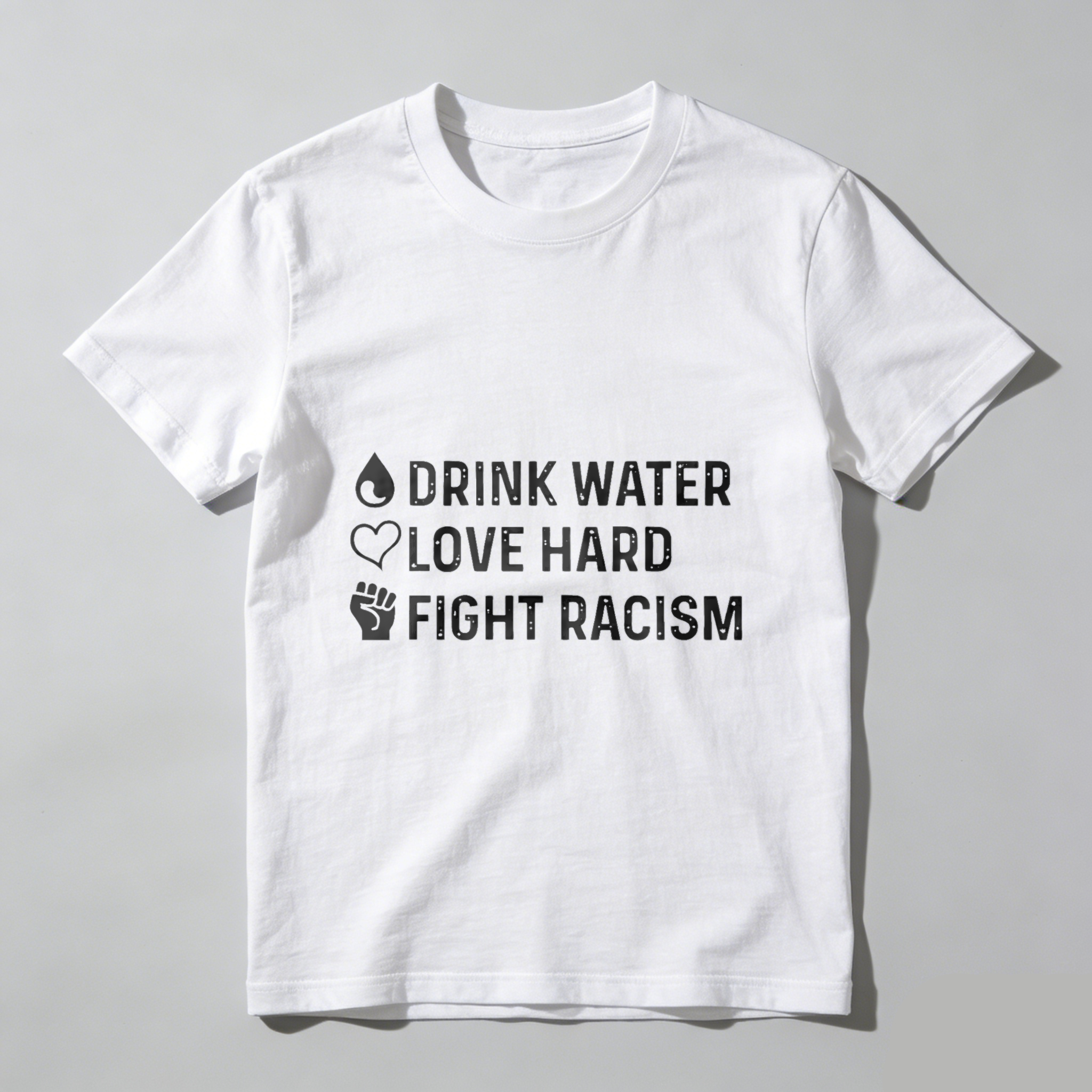 TEECURENT Drink Water Love Hard Fight Racism T Shirt Anti Racism Activewear Statement Tee For Men Women Unisex Apparel WOMEN