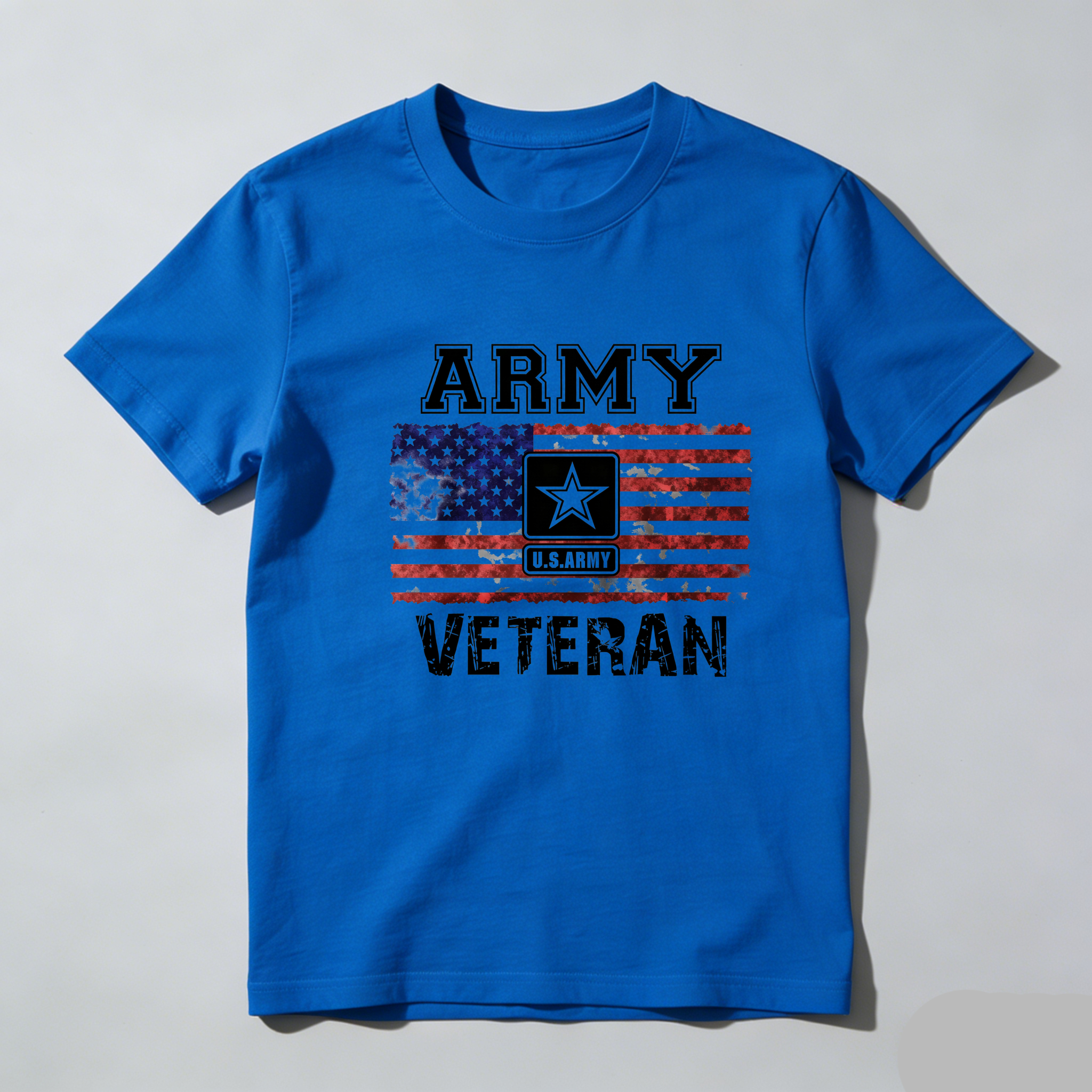 TEECURENT Army Veteran Flag Print Pure Cotton Short Sleeve T Shirt-TeeCurent