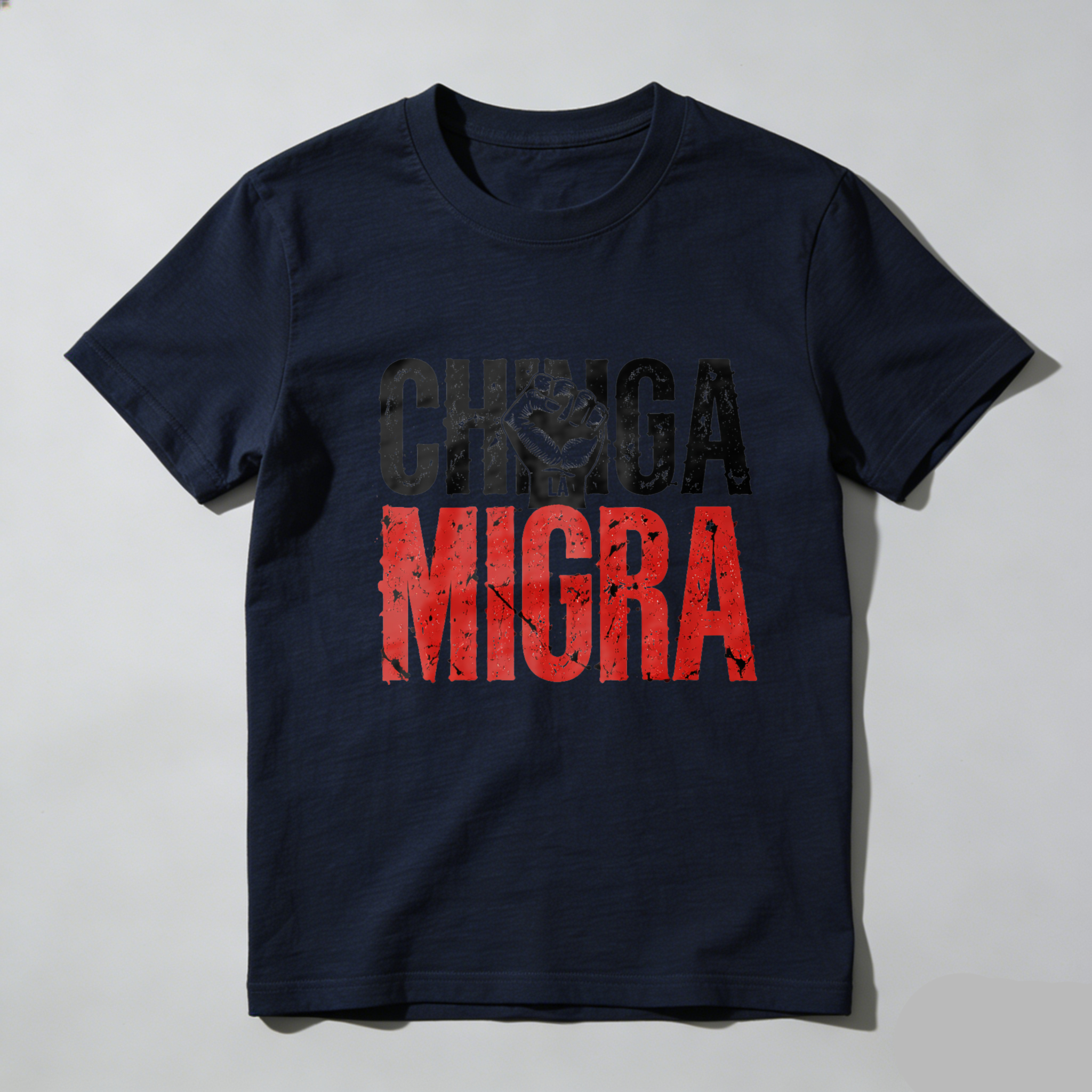 TEECURENTChinga Migra T Shirt Black Red White Graphic Design Fist Protest Statement Men Women Unisex Casual Wear Streetwear Fashion Top-TeeCurent