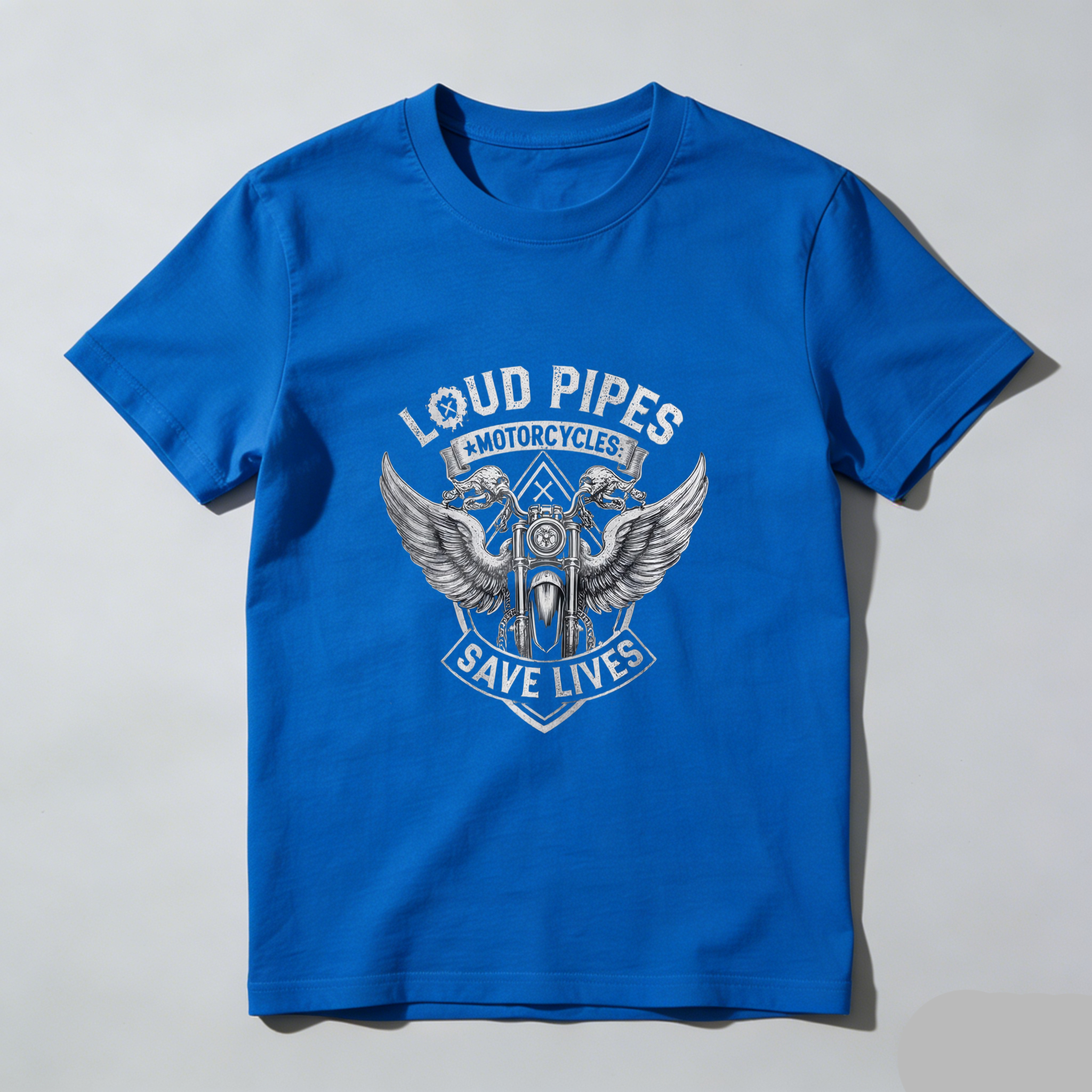 TEECURENT T-SHIRT  Loud Pipes Save Lives Motorcycles Wings Engine