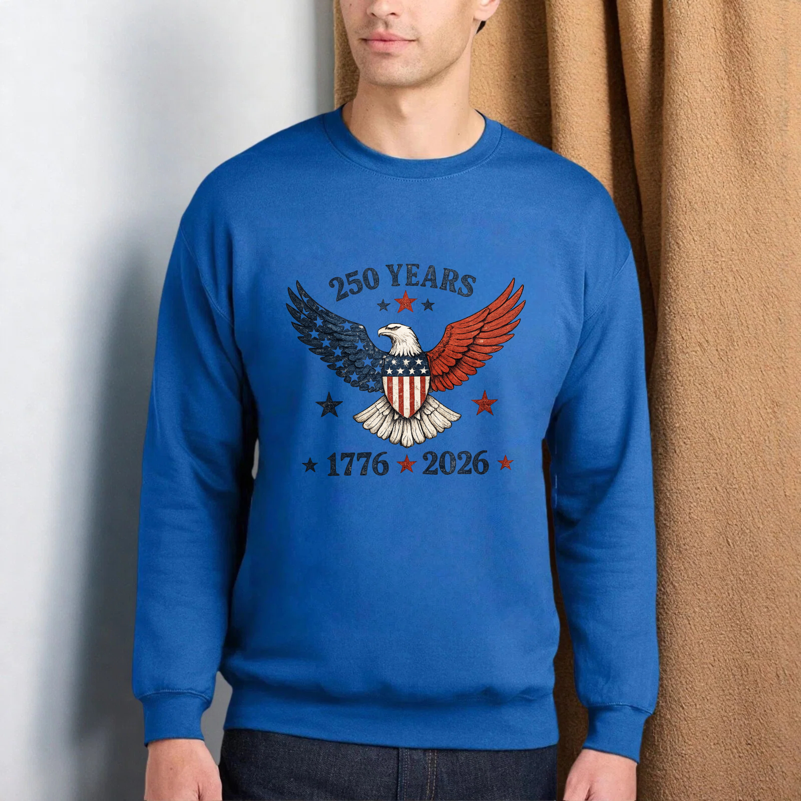 Two Years American Eagle Patriotic Sweatshirt 1776 2026 Independence Day Usa Flag Design Crewneck Pullover Black