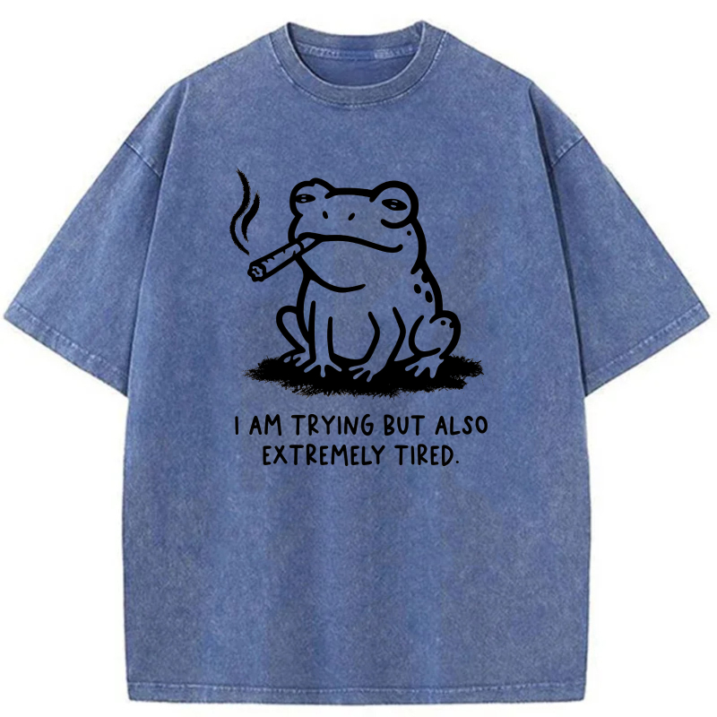 Frog Smoking Cigar Trying But Tired tshirt 100% cotton