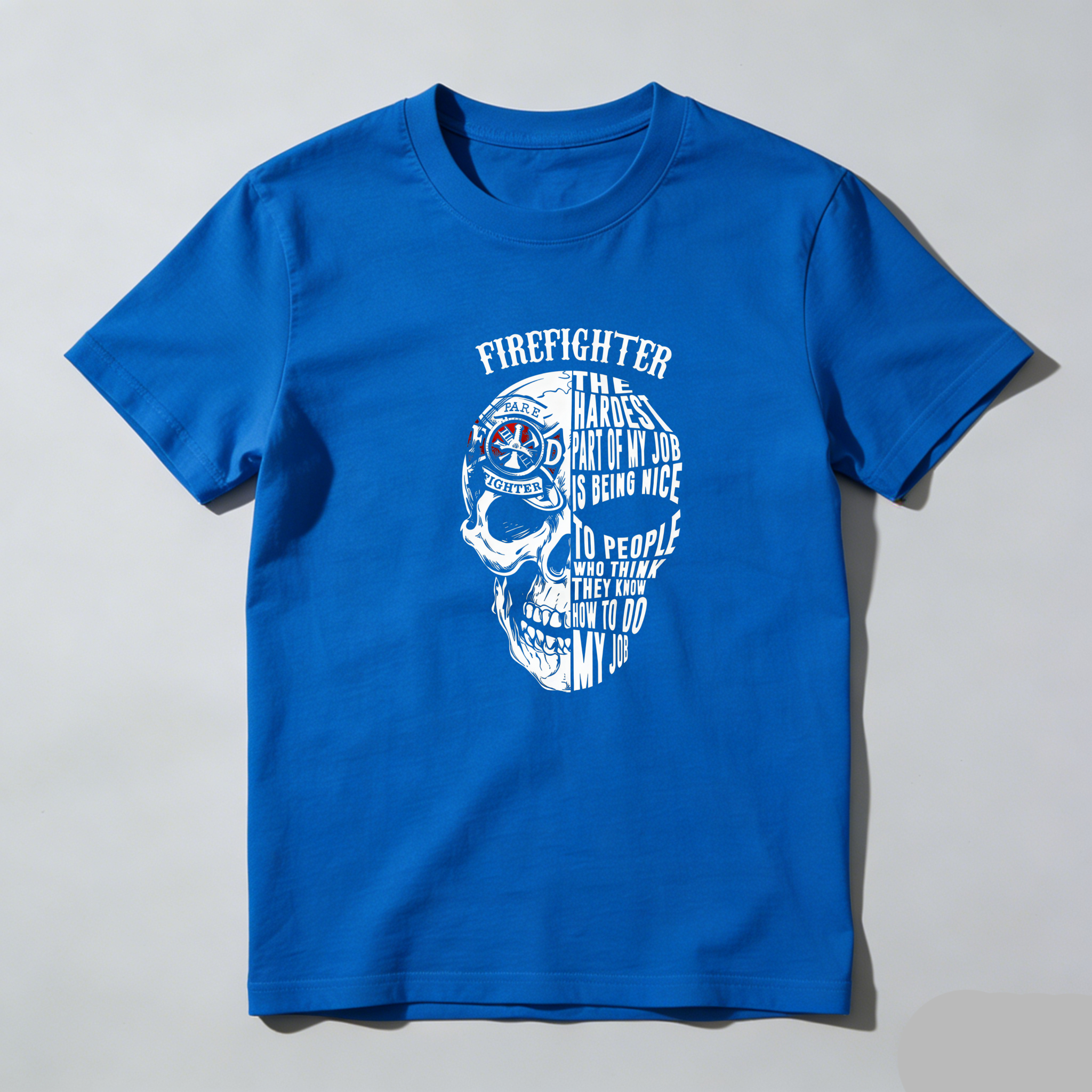 TEECURENT Firefighter Skull Design Pure Cotton Short Sleeve T Shirt-TeeCurent