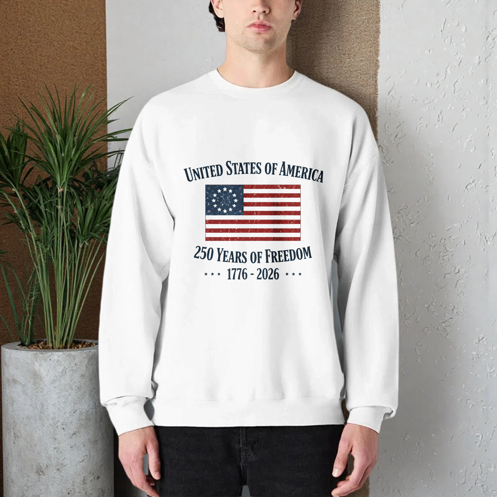 American Flag Design Crewneck Sweatshirt Black Cotton Long Sleeve Pullover Top Men Women Unisex Casual Wear Streetwear Fashion Apparel