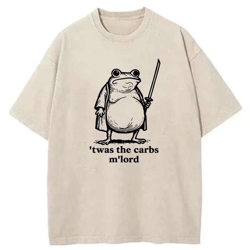 Frog With Sword And Text Twas The Carbs M'lord tshirt 100% cotton