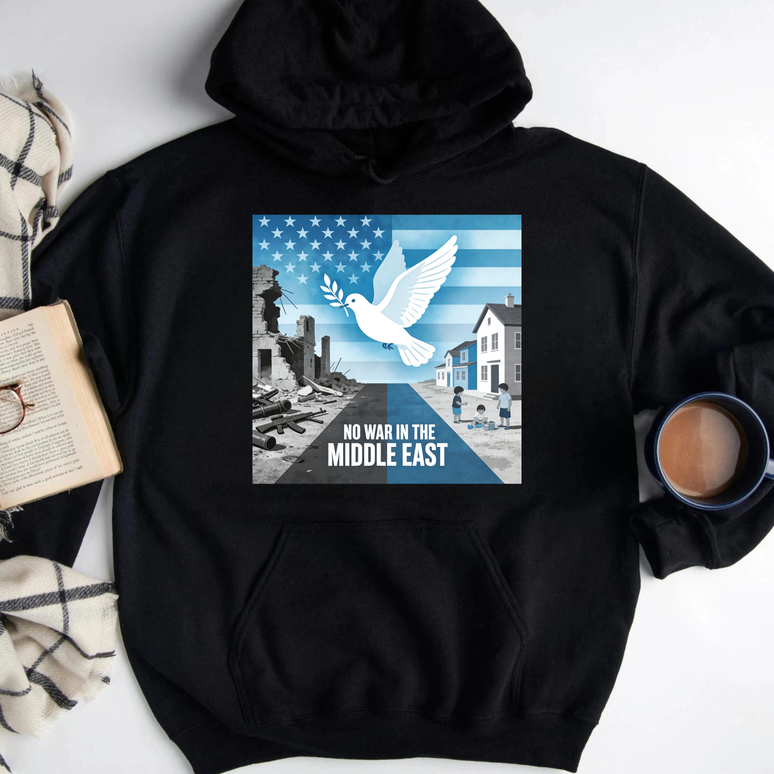 TEECURENT No War In The Middle East Peace Dove Usa Flag Hoodie For Men Women Anti War Statement Sweatshirt Political Activism Apparel