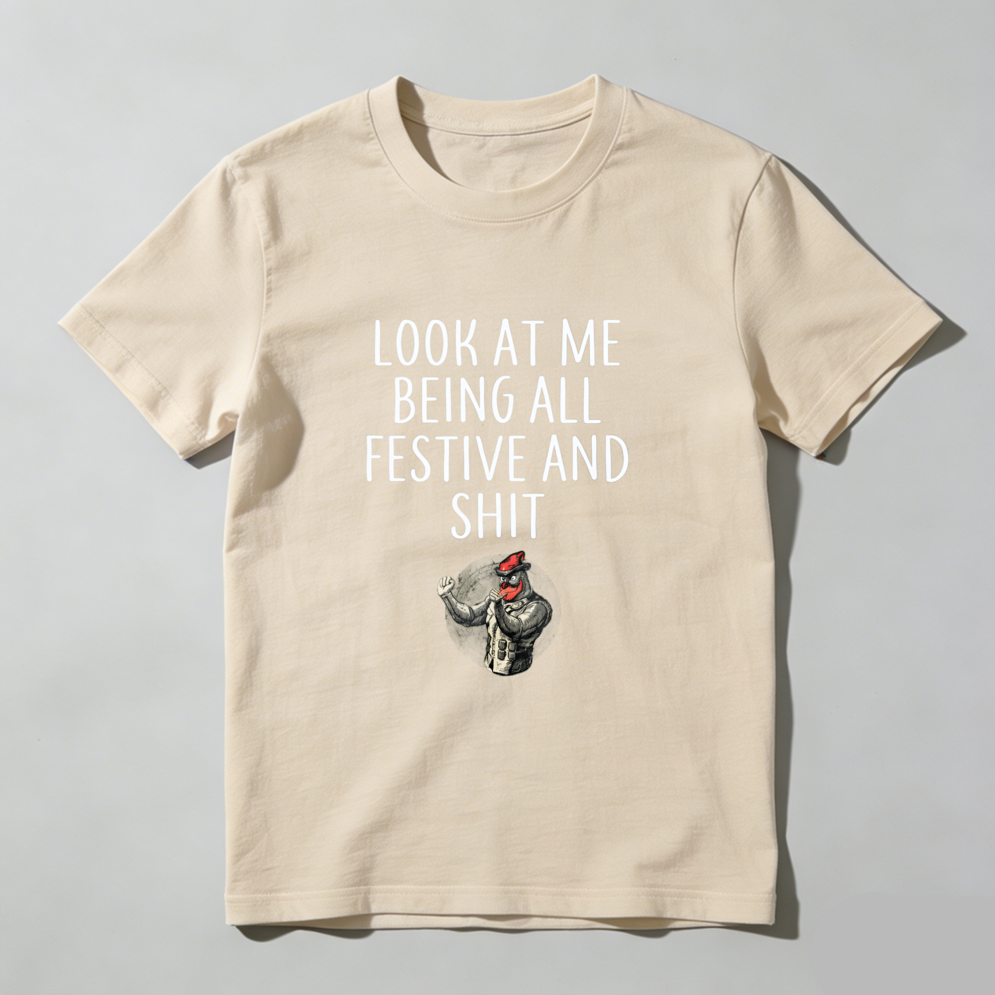 TEECURENT Look At Me Being All Festive And Shit Christmas T-Shirt With Santa Graphic