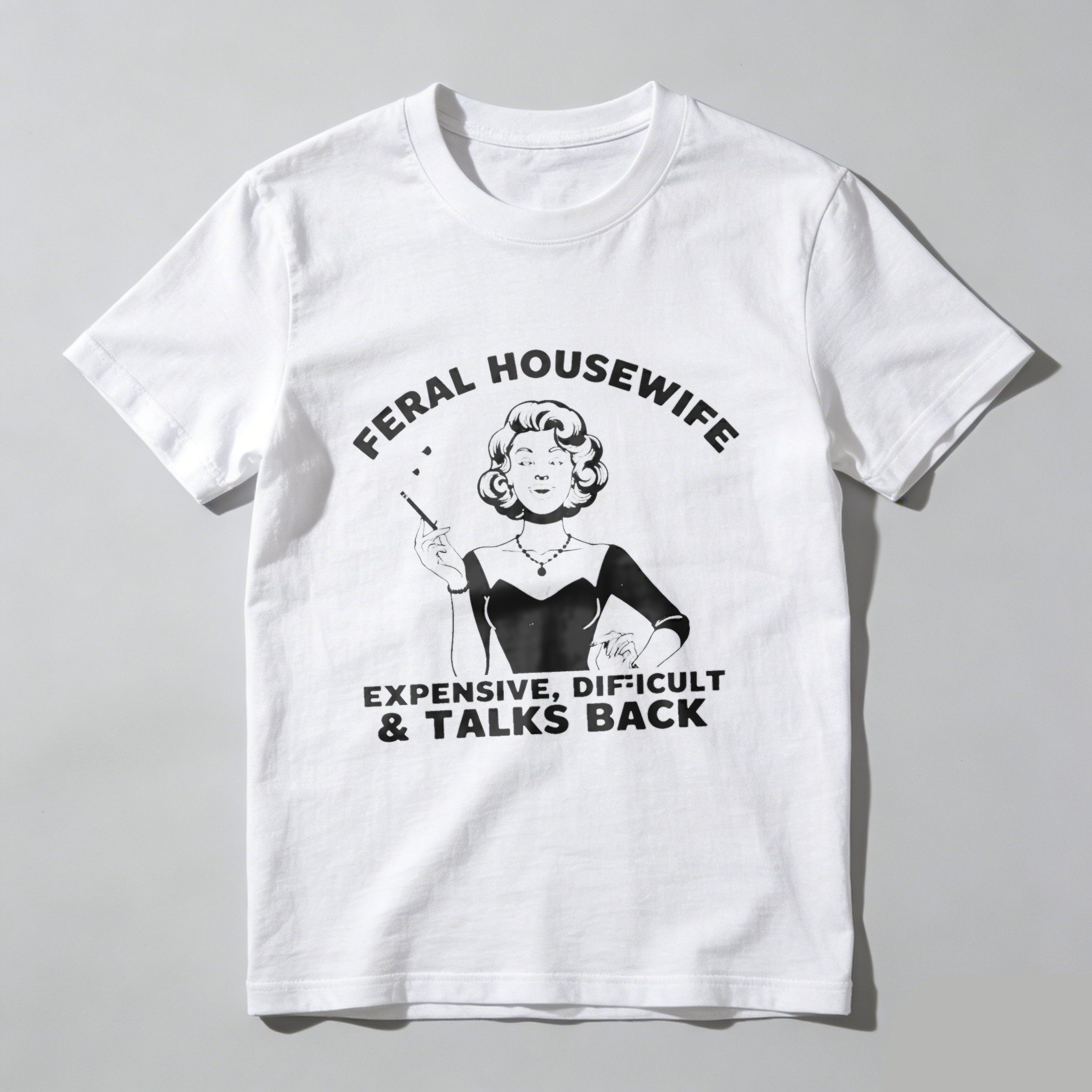 TEECURENT Feral Housewife Expensive Difficult And Talks Back Vintage Style T Shirt For Women And Men Retro Humor Graphic Tee WOMEN