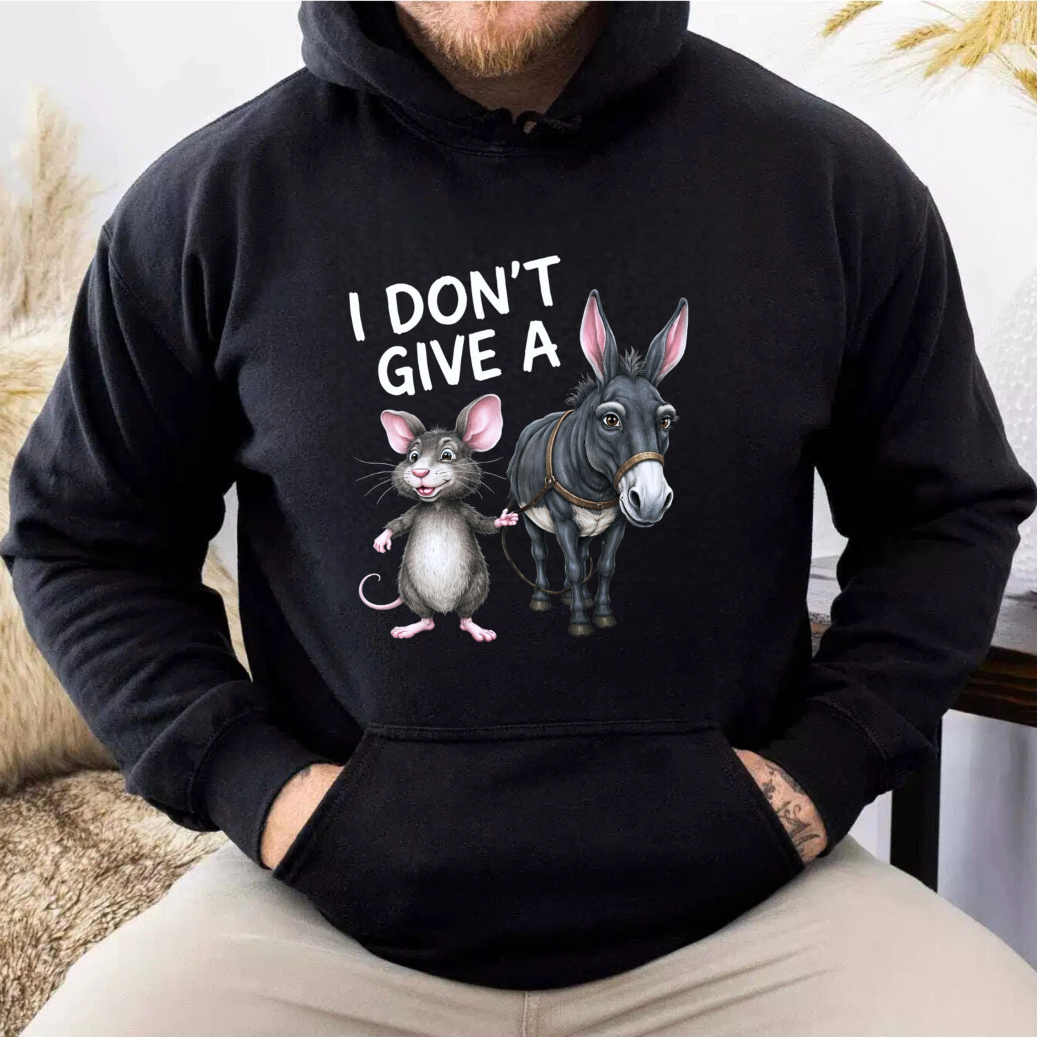 TEECURENT Gildan I Dont Give A Rat And Donkey Hoodie Funny Animal Graphic Sweatshirt Casual Wear For Men Women Unisex Pullover Top