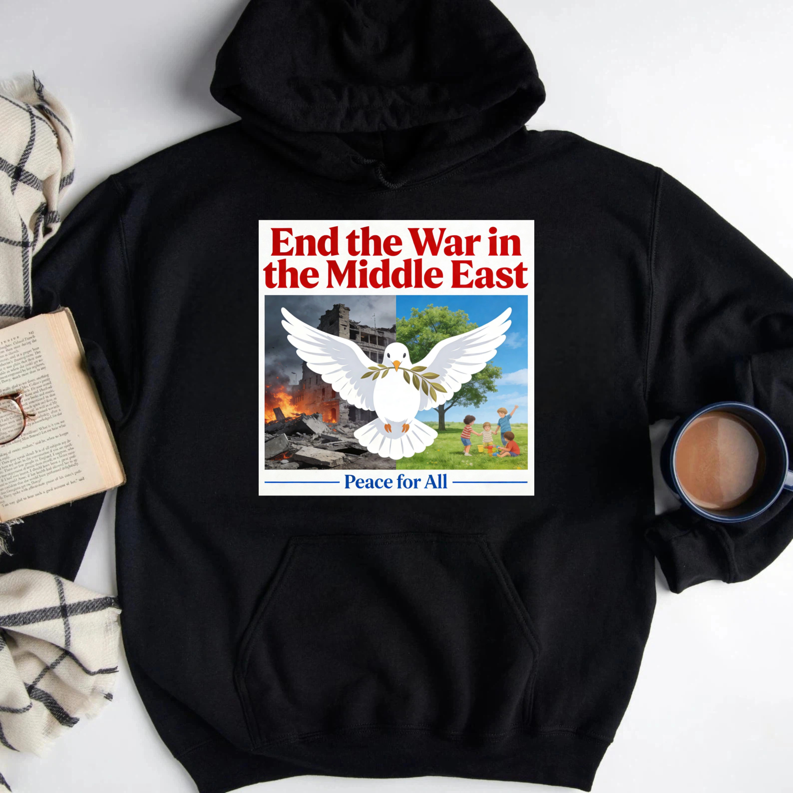 TEECURENT End The War In The Middle East Peace For All Hoodie With Dove And Olive Branch Design For Peace Advocates And Humanitarian Supporters