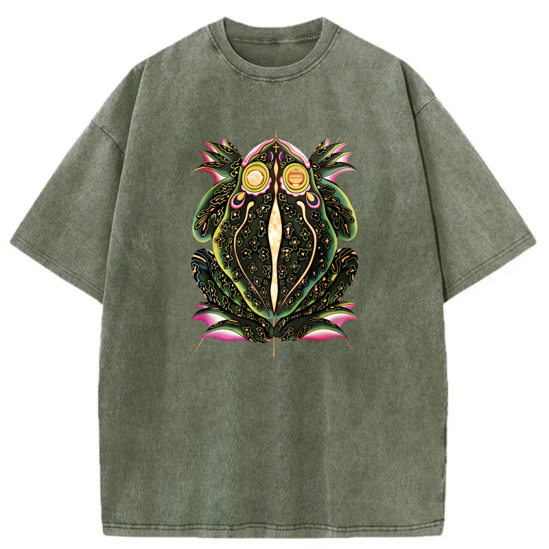 Colorful Frog With Glowing Eyes And Patterns tshirt 100% cotton