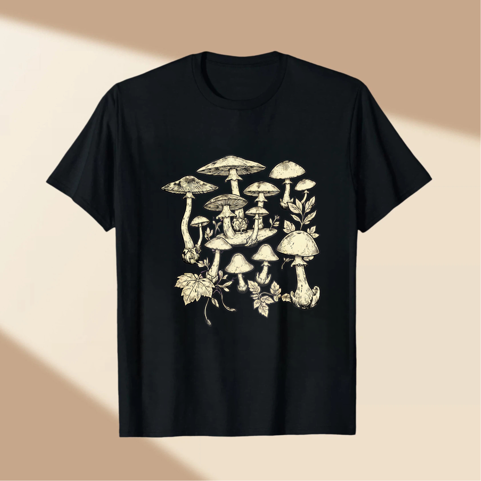 TEECURENT Mushroom Forest Botanical Design T-Shirt Nature Inspired Graphic Tee For Men And Women WOMEN