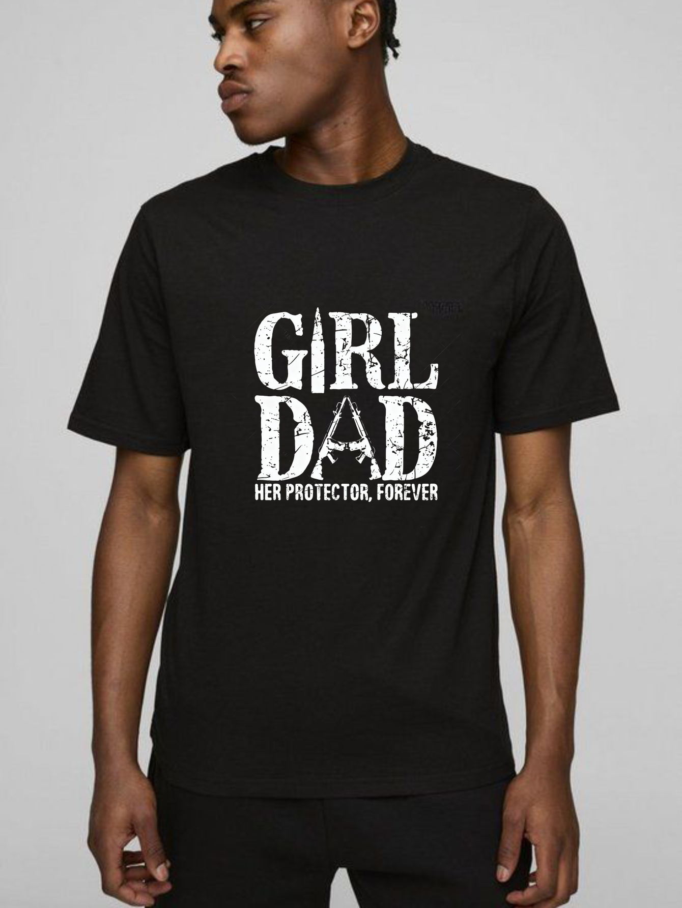 TEECURENT Girl Dad Her Protector Forever Pure Cotton Short Sleeve T Shirt-TeeCurent
