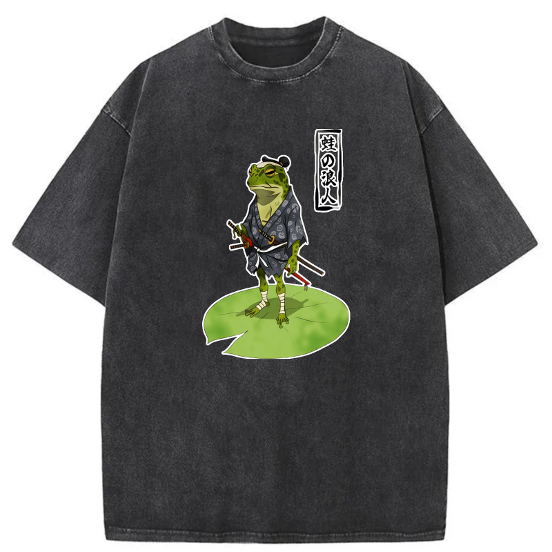 Frog Samurai Standing On Lily Pad tshirt 100% cotton