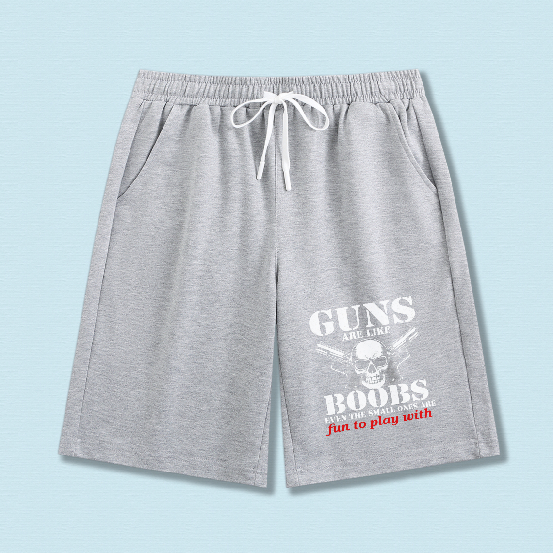TEECURENT Guns Are Like Boobs Even The Small Ones Are Just To Play With Shorts Men's Casual Drawstring Shorts Black