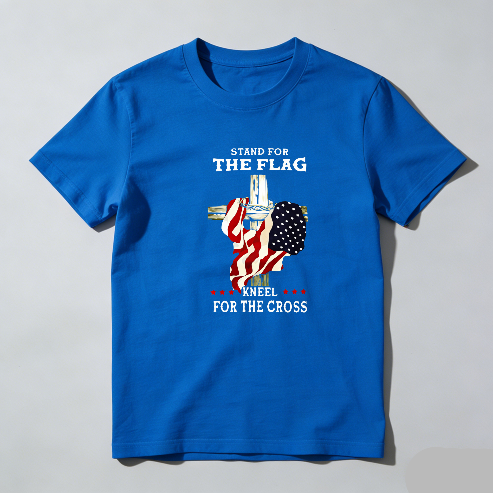 TEECURENT Stand For The Flag Kneel For The Cross Pure Cotton Short Sleeve T Shirt-TeeCurent