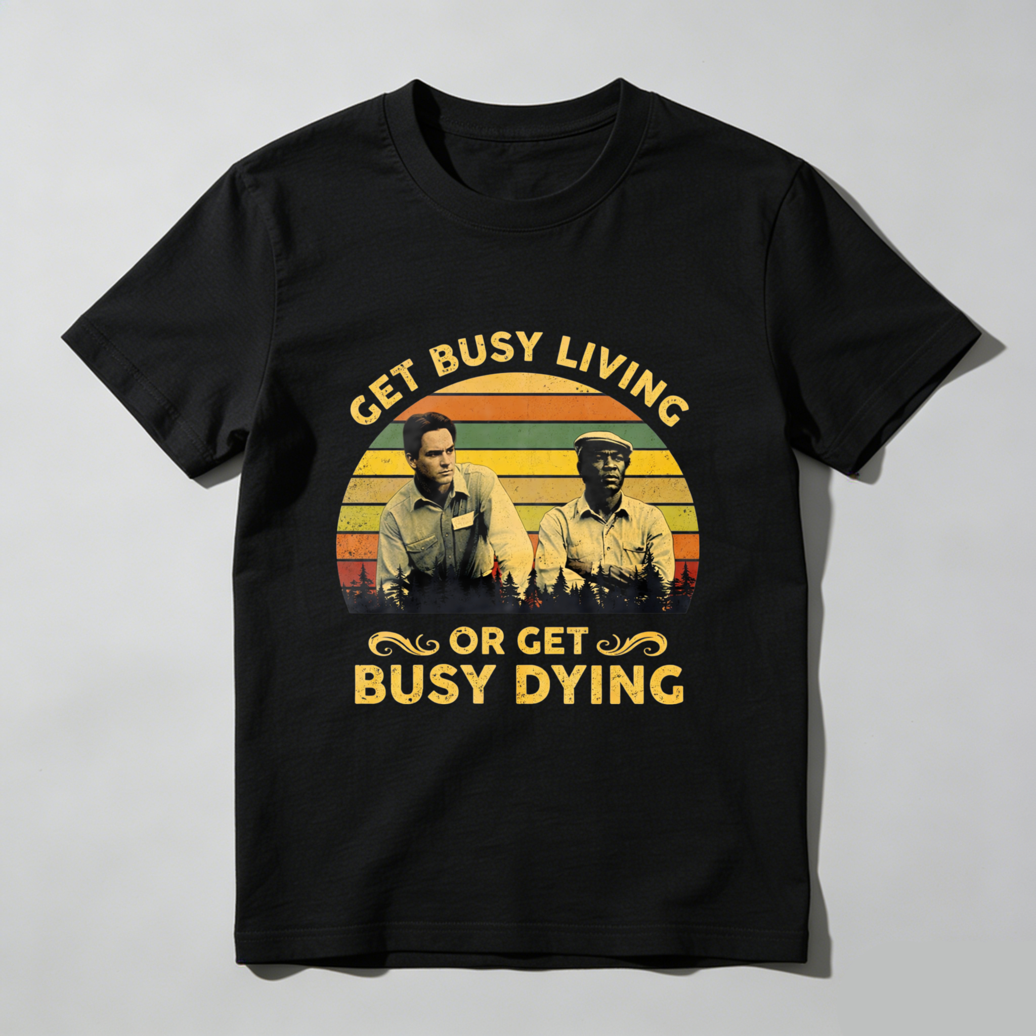 TEECURENT Get Busy Living Or Get Busy Dying T-Shirt With Vintage Design And Movie Characters Inspired Graphic For Men And Women