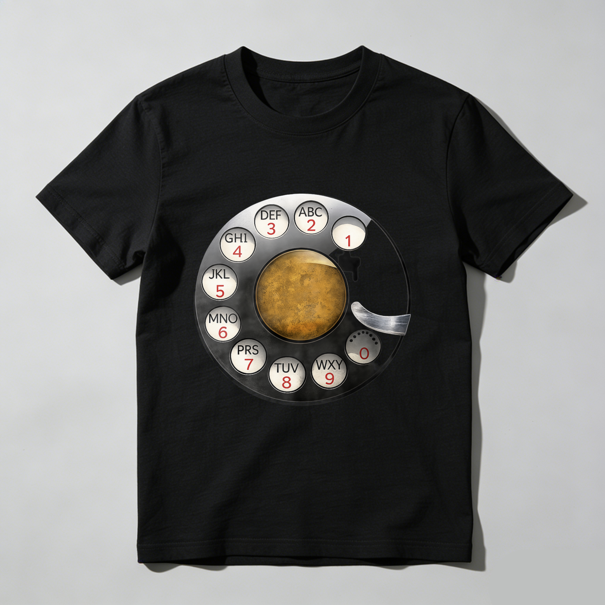 Retro Rotary Phone Dial Design Black T-Shirt Made In Usa