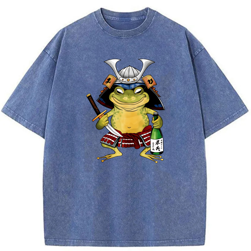 Frog Samurai With Sword And Sake Bottle tshirt 100% cotton